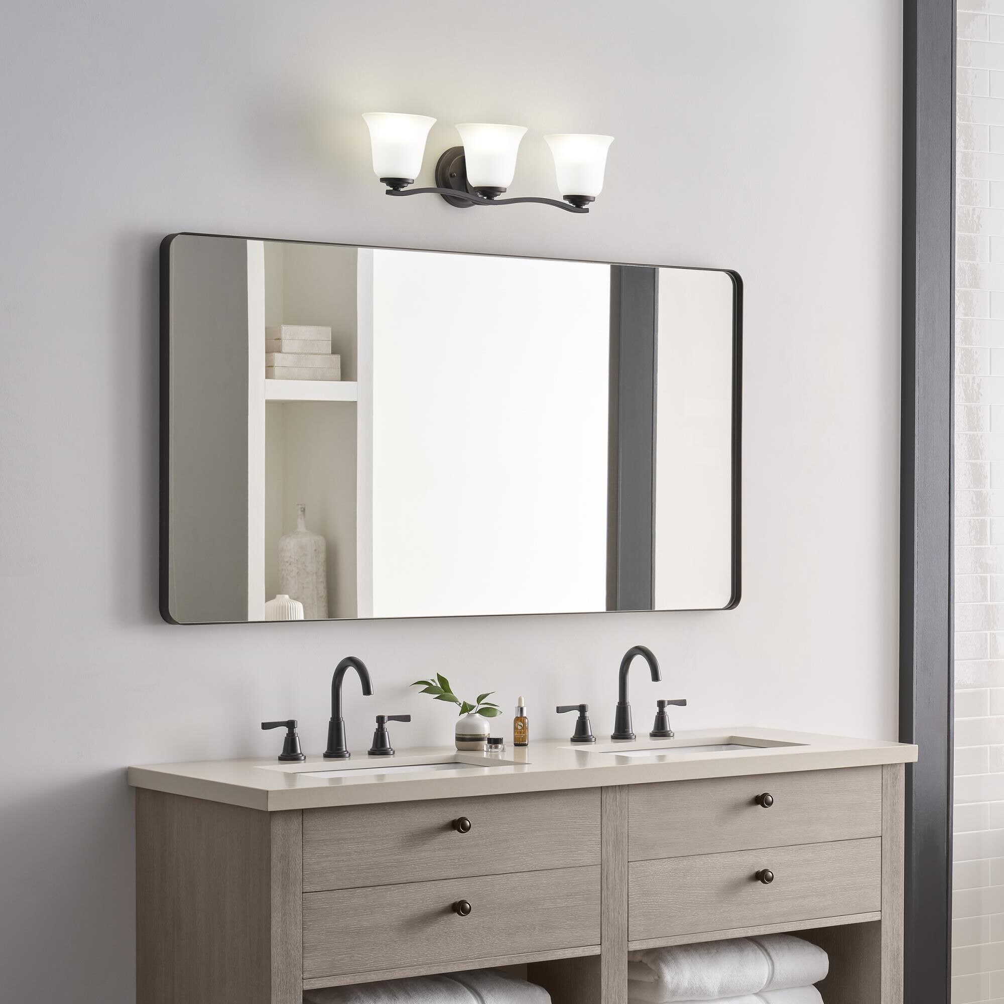 Shown in Bronze finish and Satin Etched glass