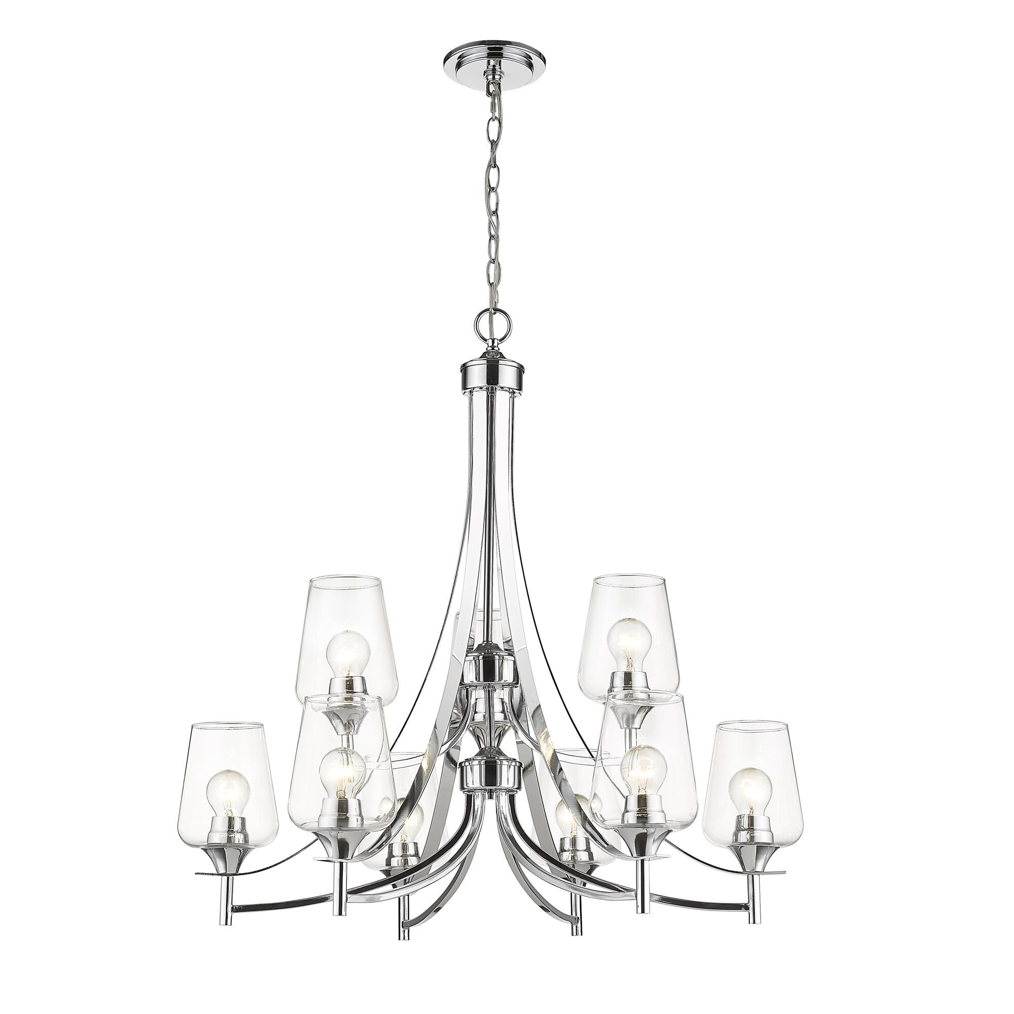Shown in Chrome finish and Glass shade