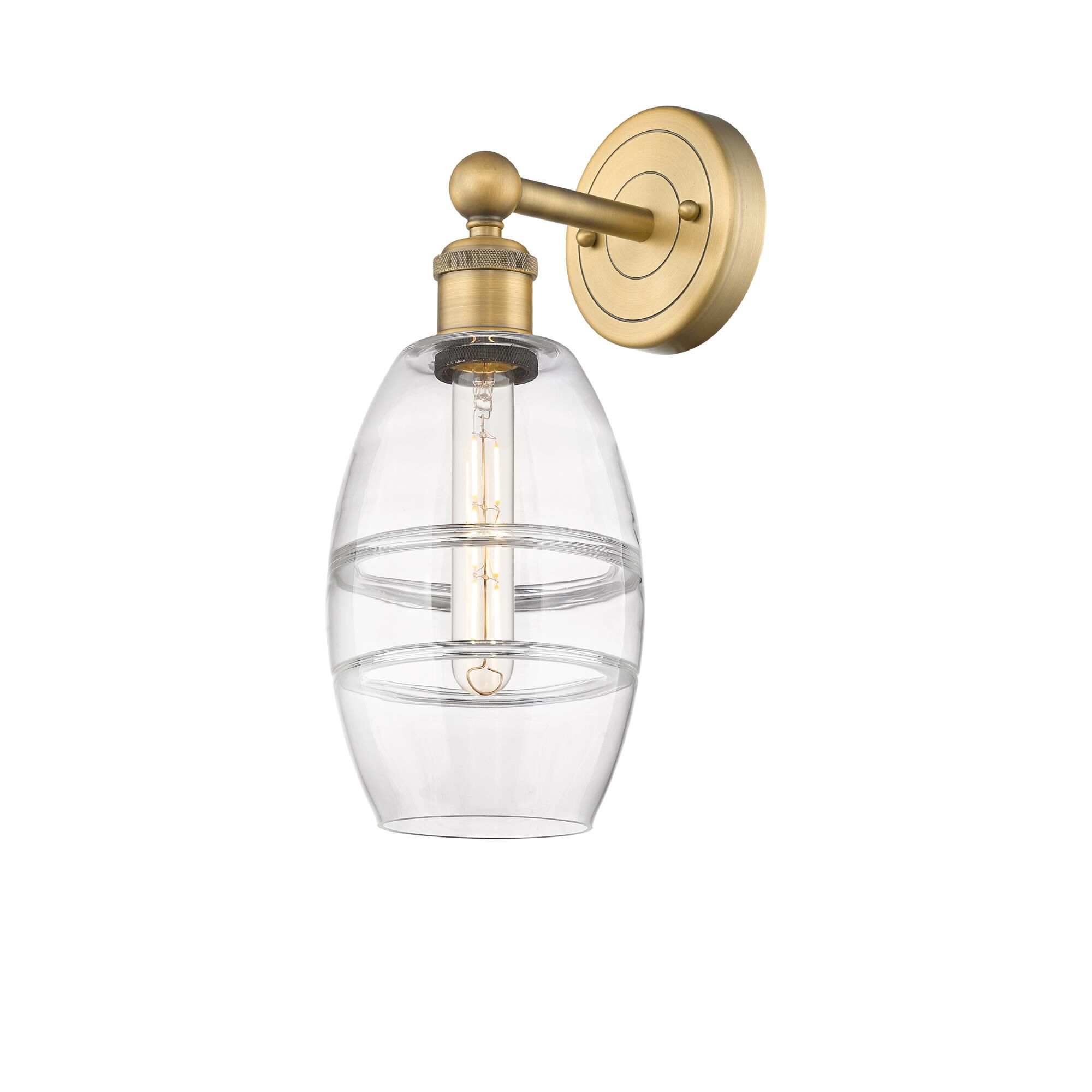 Shown in Brushed Brass finish and Clear glass