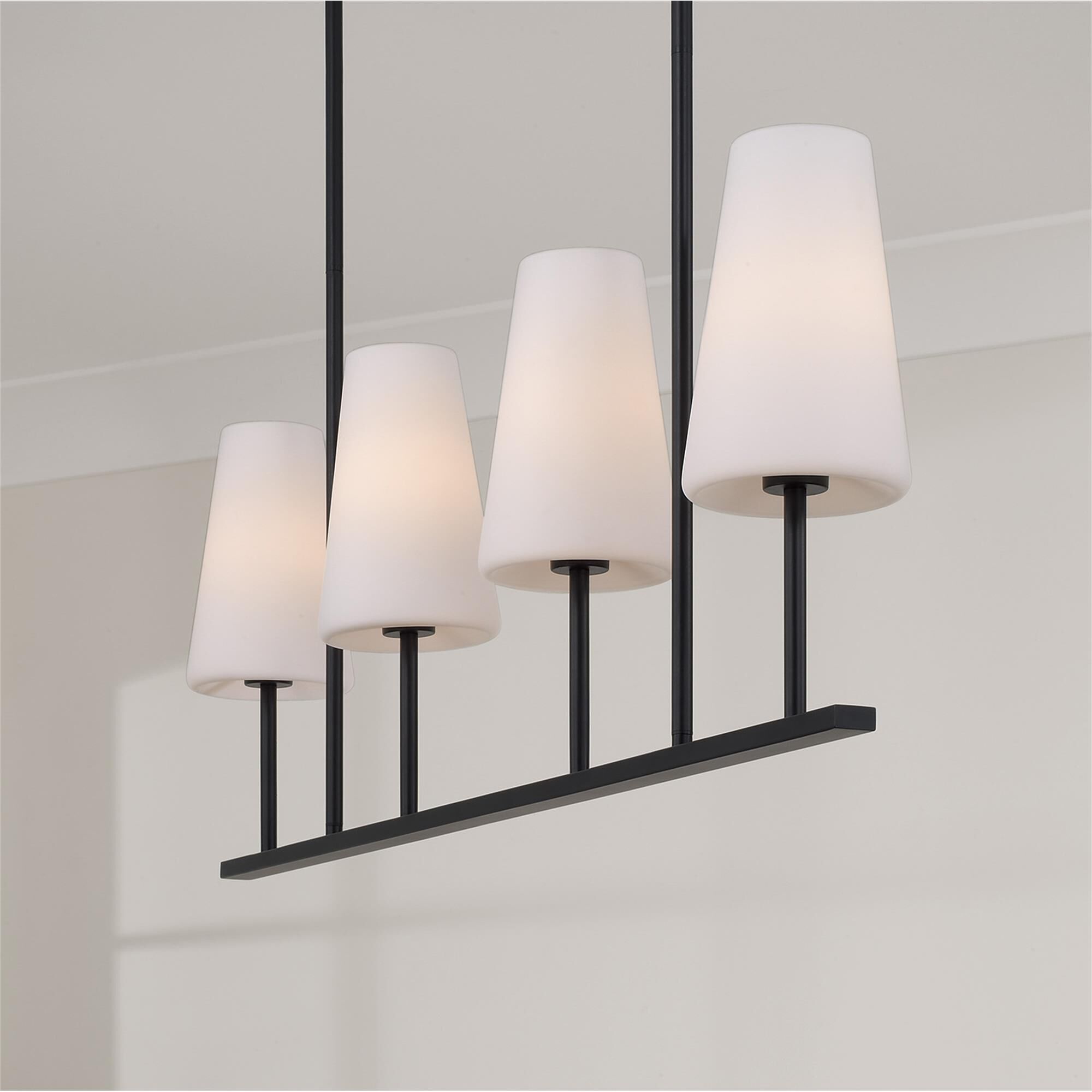 Shown in Matte Black finish and Soft White glass