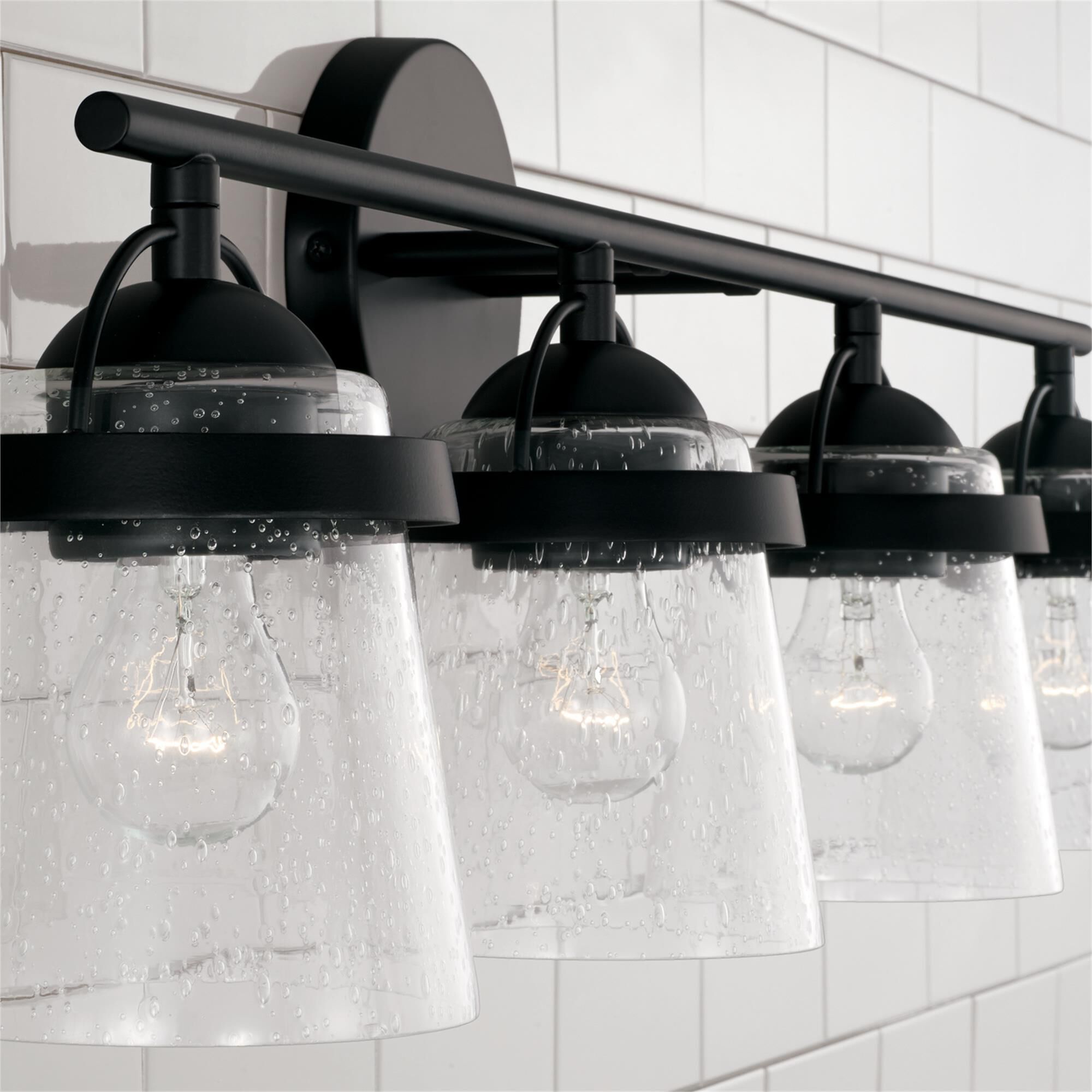 Shown in Matte Black finish and Clear Seeded glass