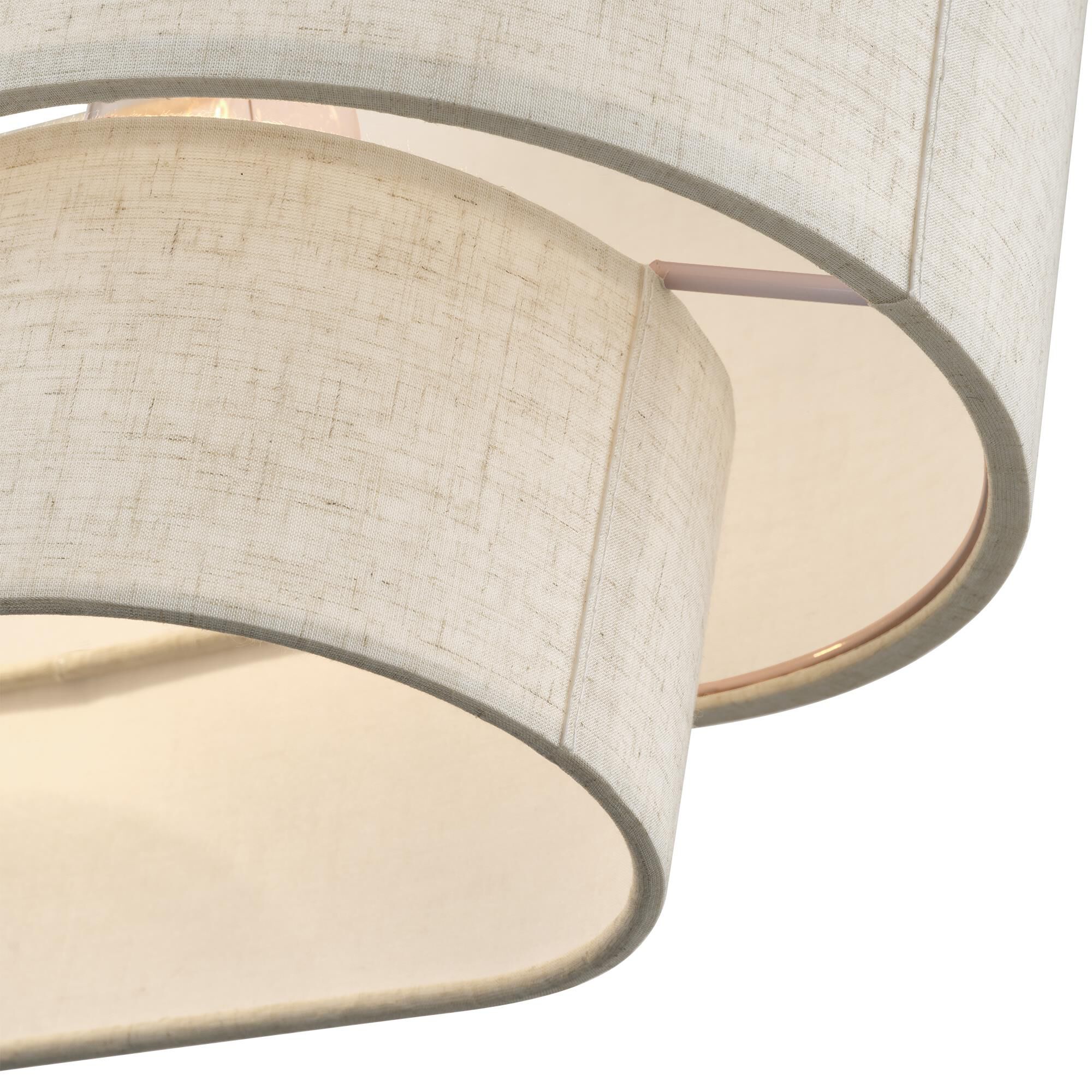 Shown in Antique Brass finish and Hand Crafted Oatmeal Color Fabric with White Color Inside shade