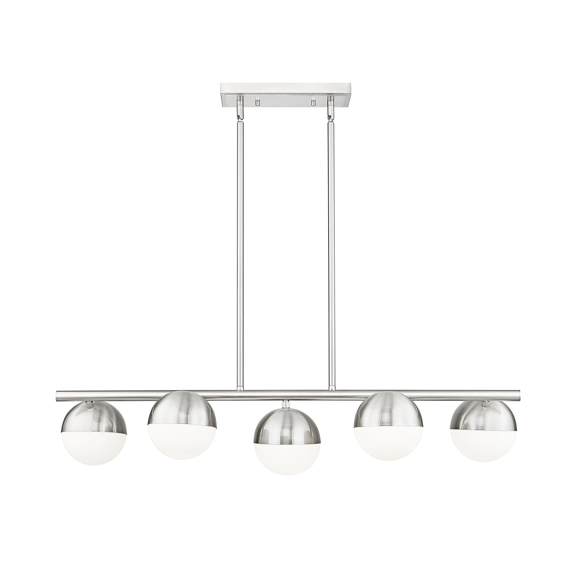 Shown in Brushed Nickel finish and Matte Opal glass and Matte Opal shade
