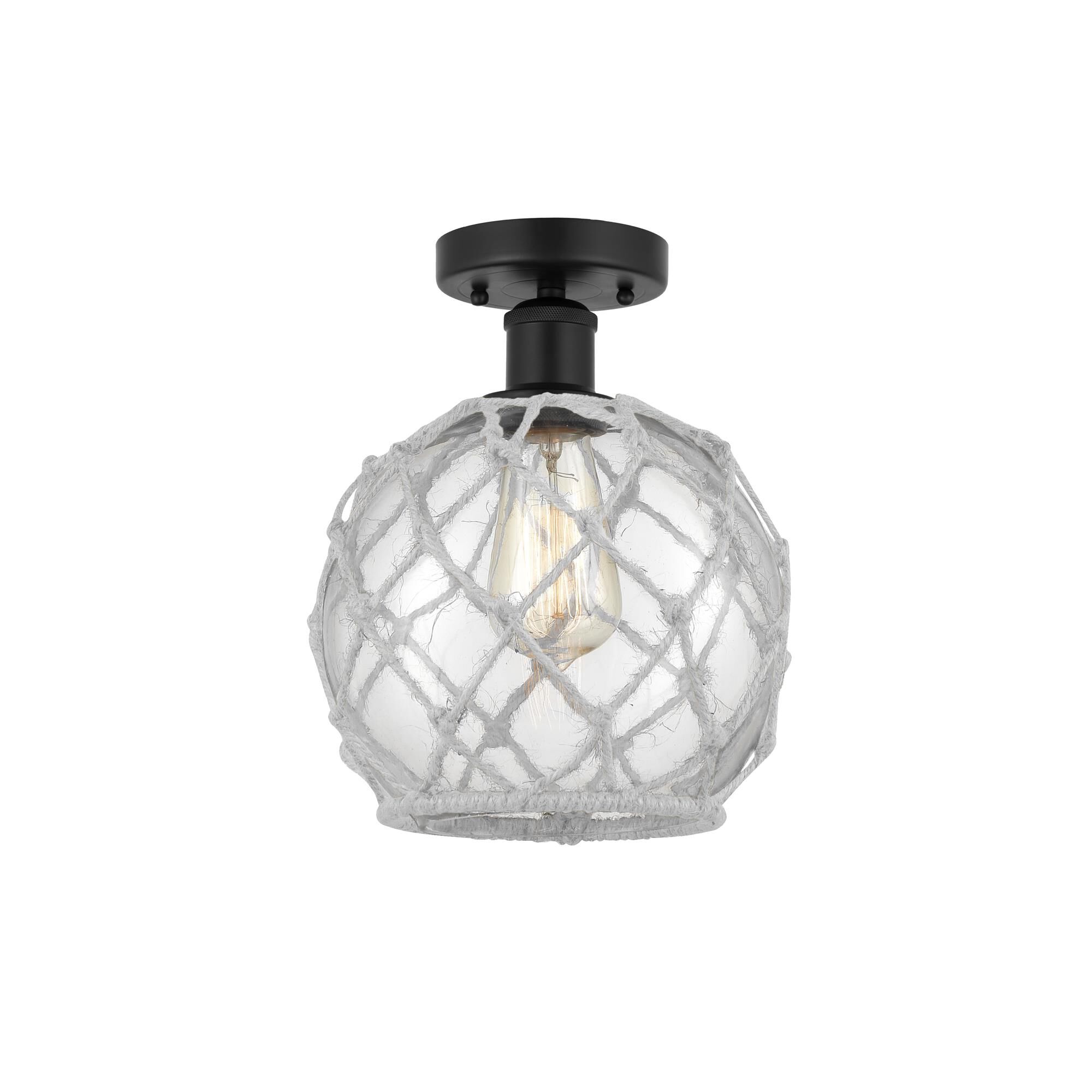 Shown in Matte Black, Clear Glass With White Rope finish and Clear glass and Clear Glass With White Rope Glass And Rope shade