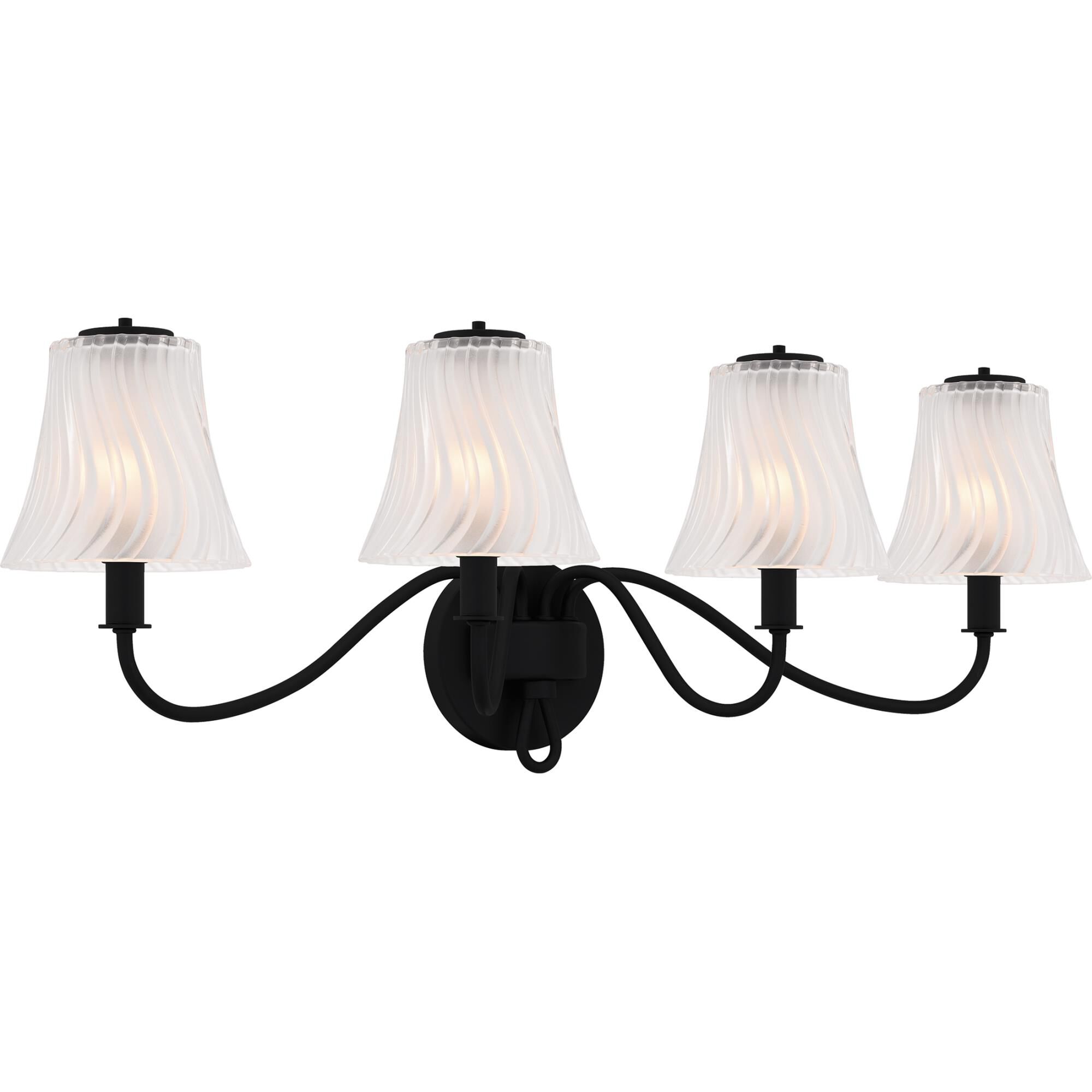 Shown in Matte Black finish and Clear Outside Sandblasted Inside Swirl Glass shade