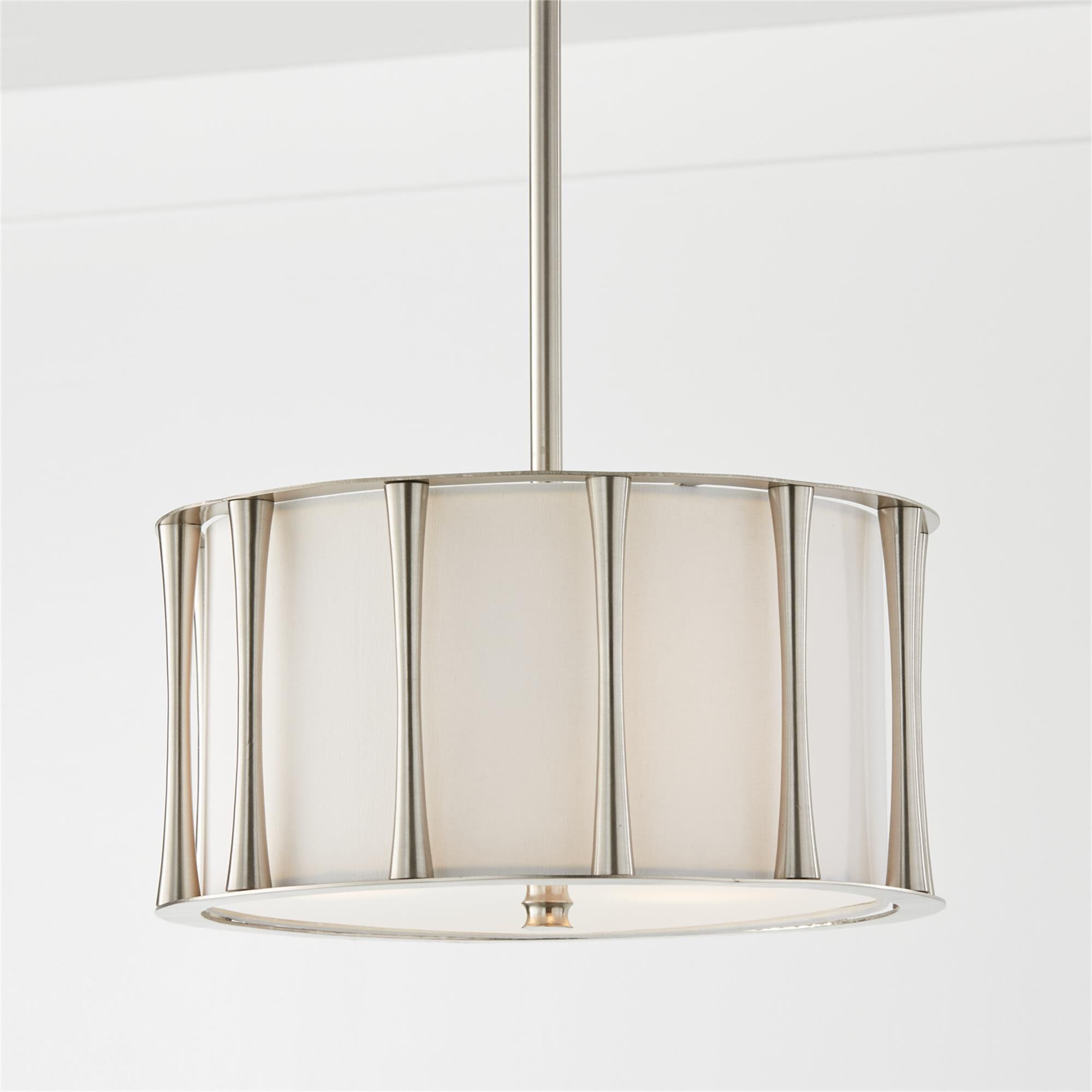 Shown in Brushed Nickel with Frosted Acrylic Diffuser finish and White Fabric shade