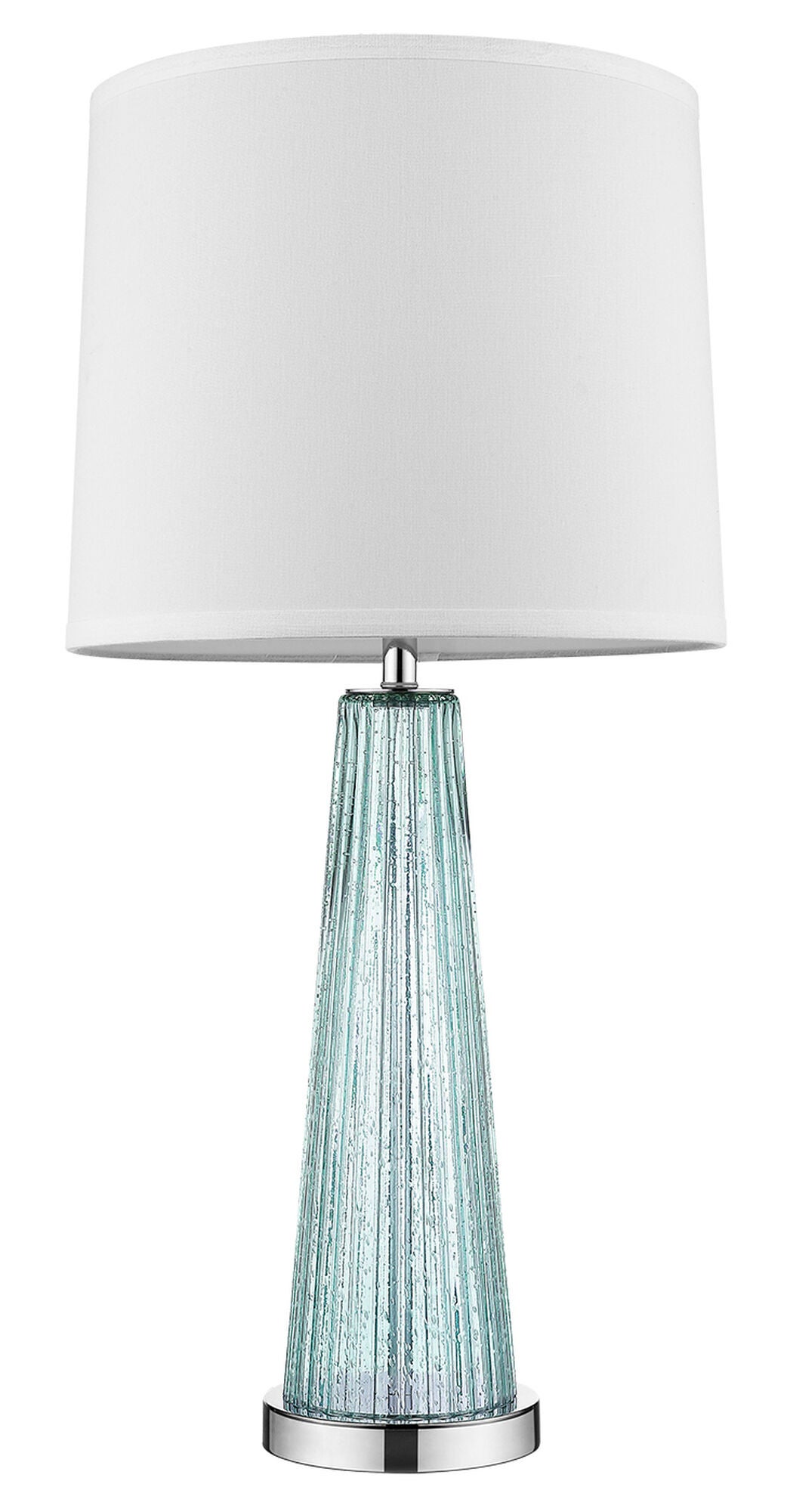 Shown in Polished Chrome finish and Off-White glass and Off-White Shantung shade