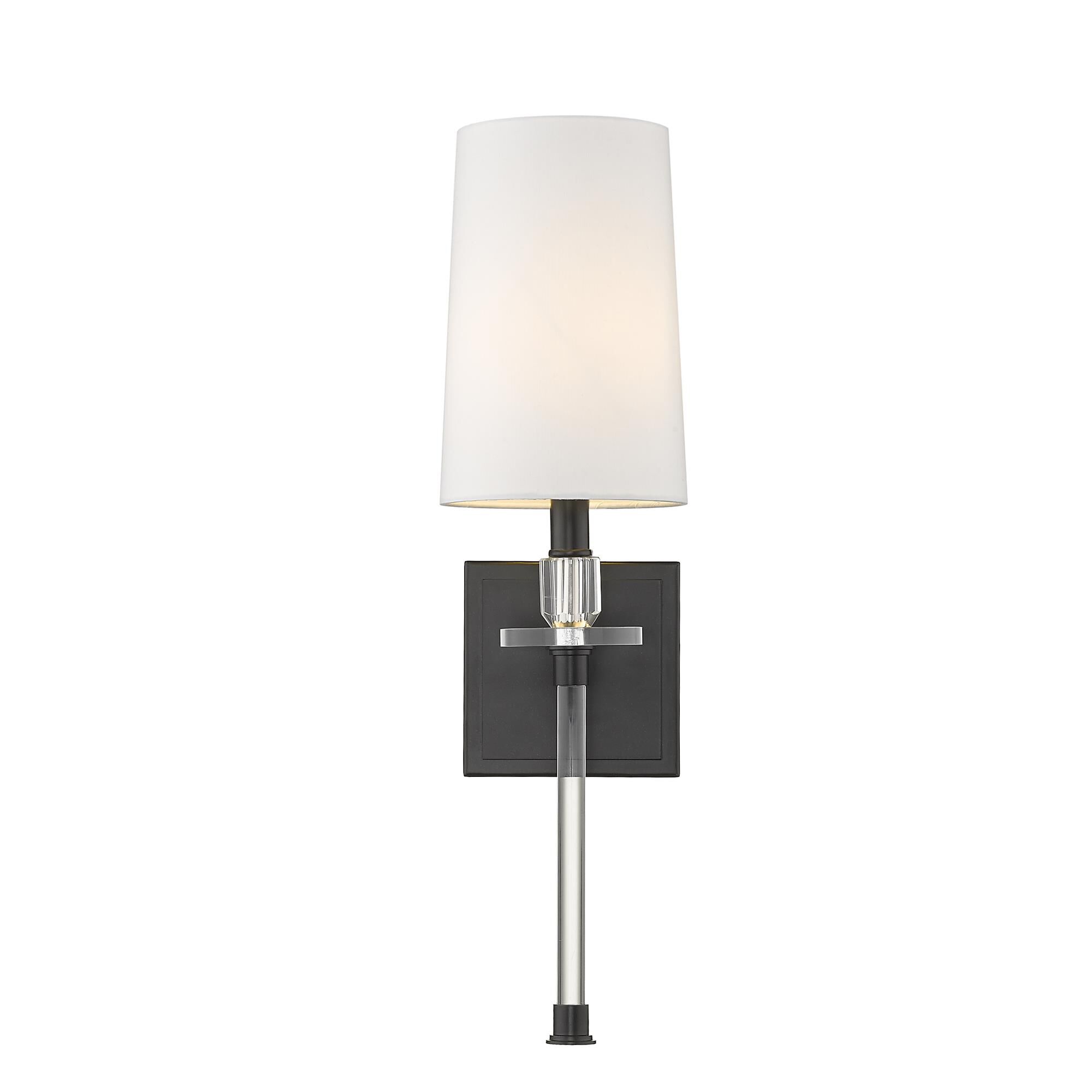 Shown in Matte Black finish and Fabric glass and Fabric shade