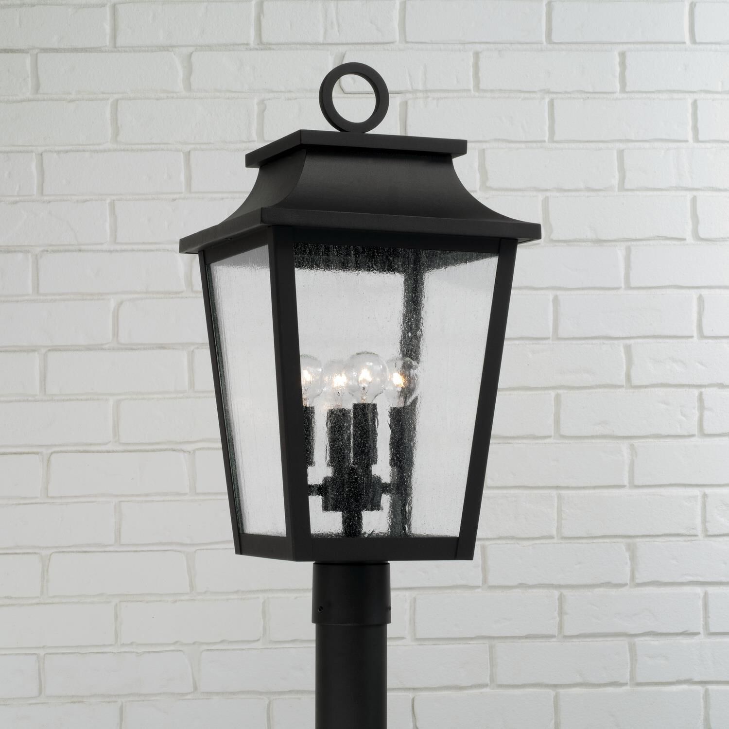 Shown in Black finish and Antiqued glass