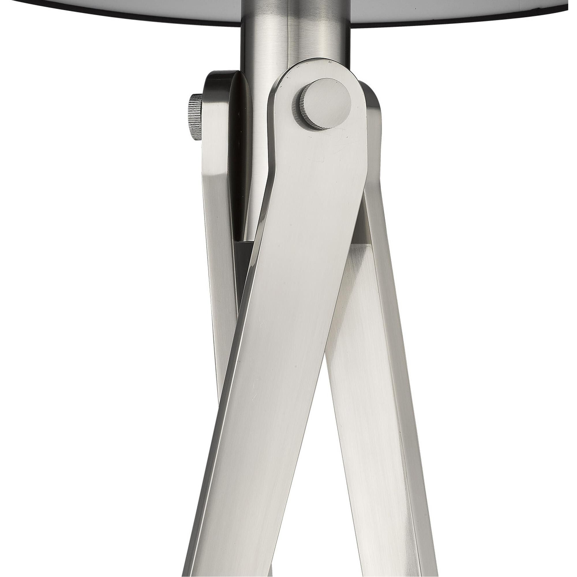 Shown in Satin Nickel finish and Black glass and Black Hardback Fabric Drum  W/ White Interior shade