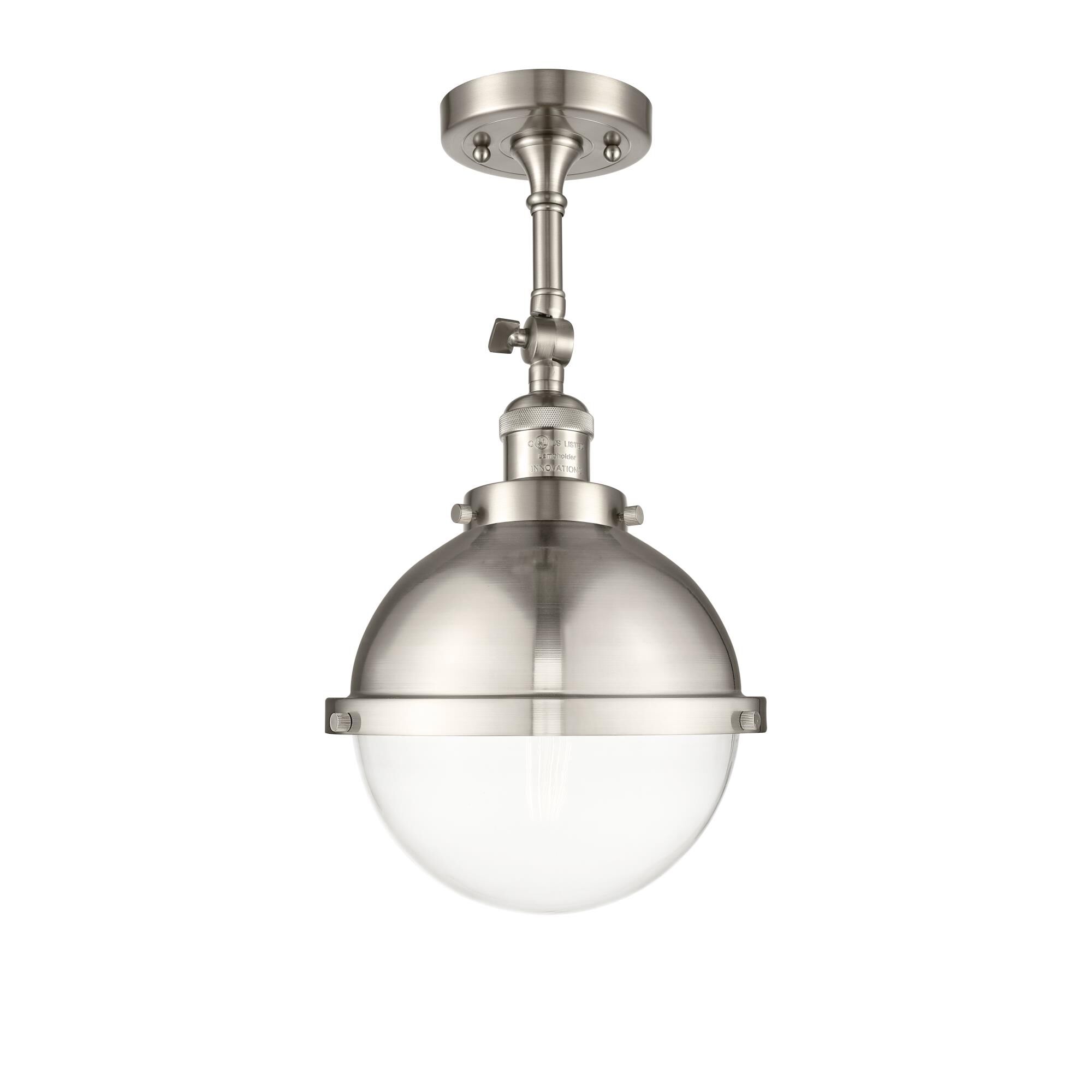 Shown in Brushed Satin Nickel finish and Clear Beacon glass and No Shade shade