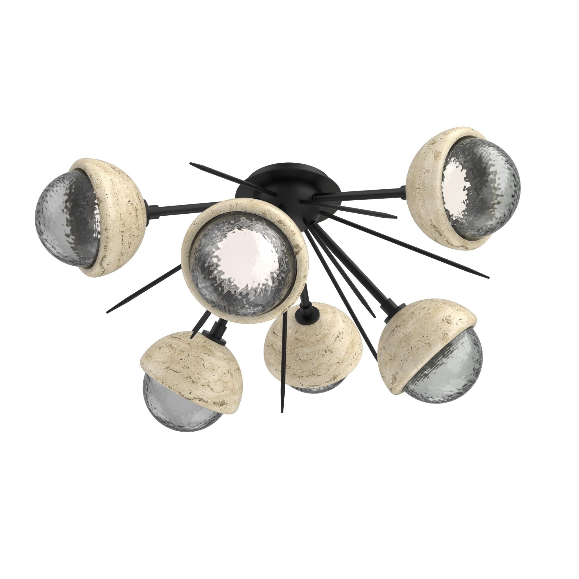 Shown in Matte Black finish and Smoke glass and Travertine Stone accent