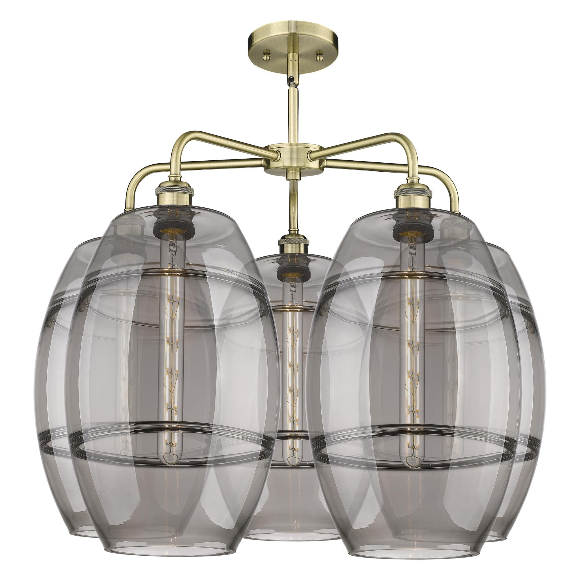 Shown in Antique Brass finish and Light Smoke glass