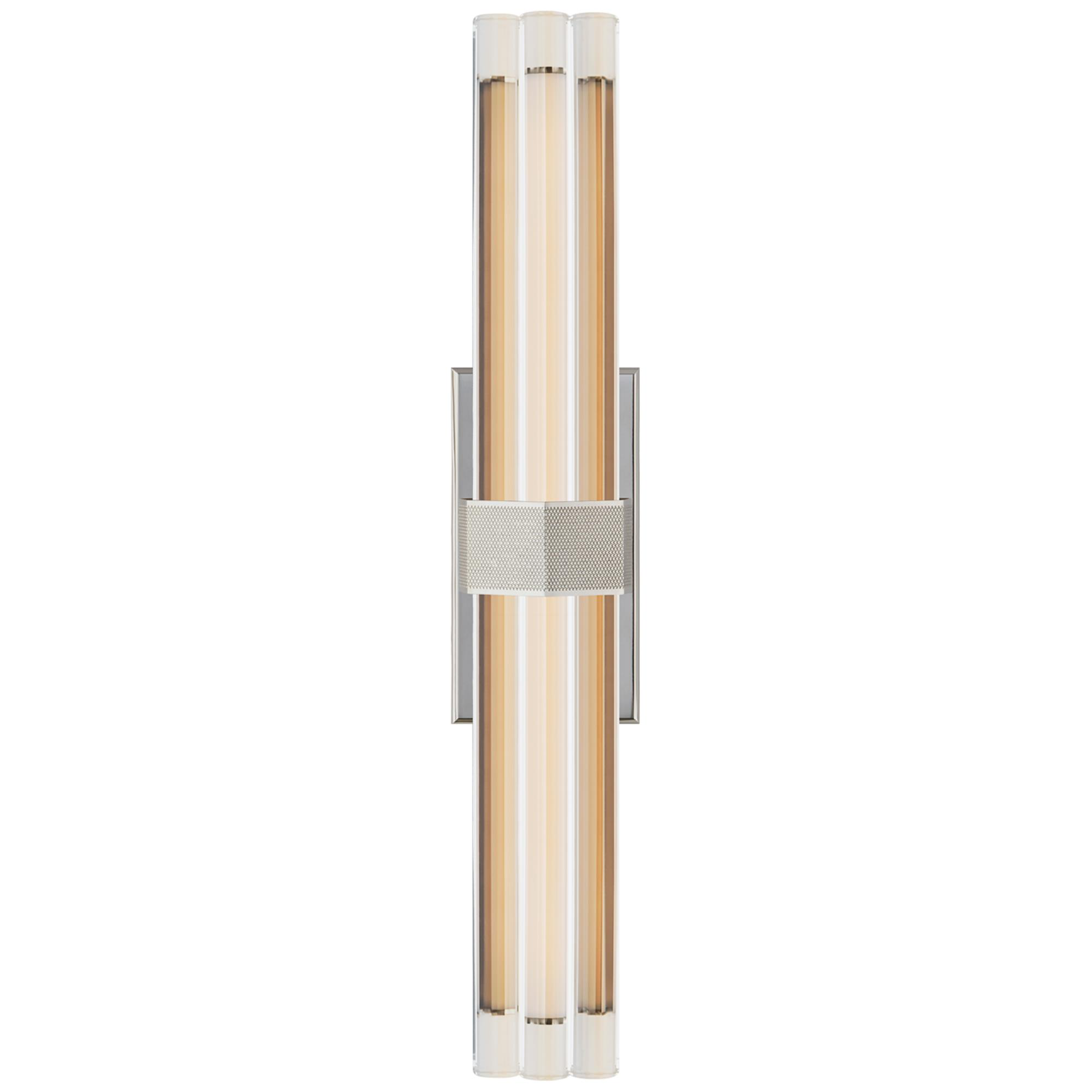 Shown in Polished Nickel finish and Crystal glass and Crystal shade
