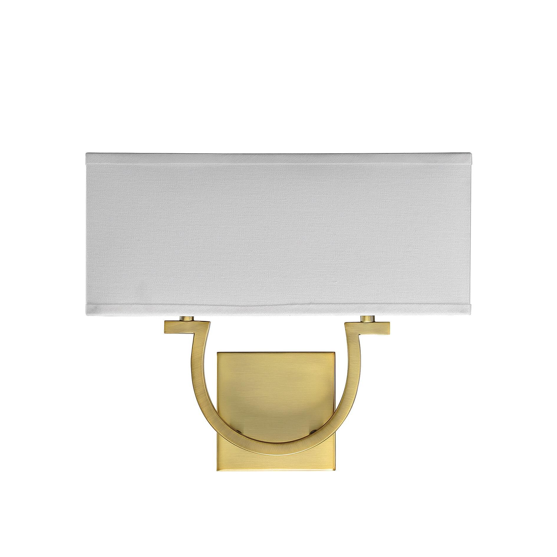 Shown in Warm Brass finish and White Linen shade