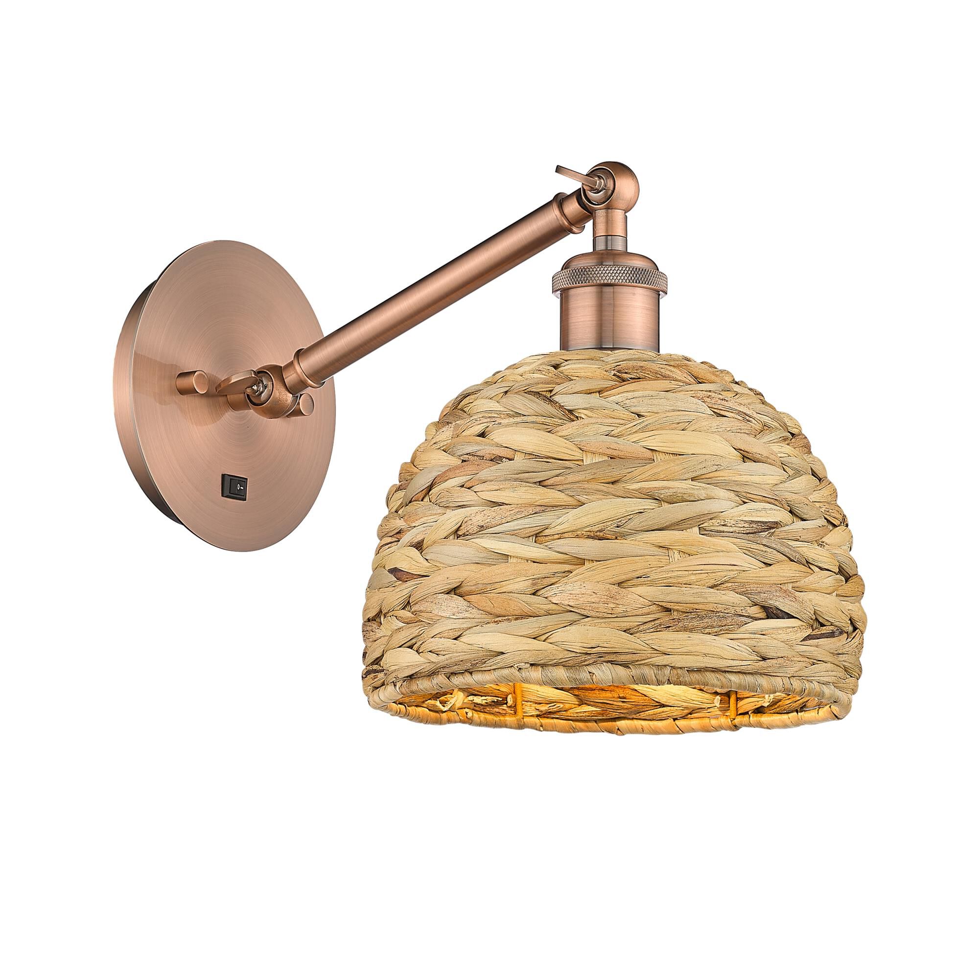 Bruno Marashlian Woven Rattan 8 Inch Wall Swing Lamp by Innovations Lighting