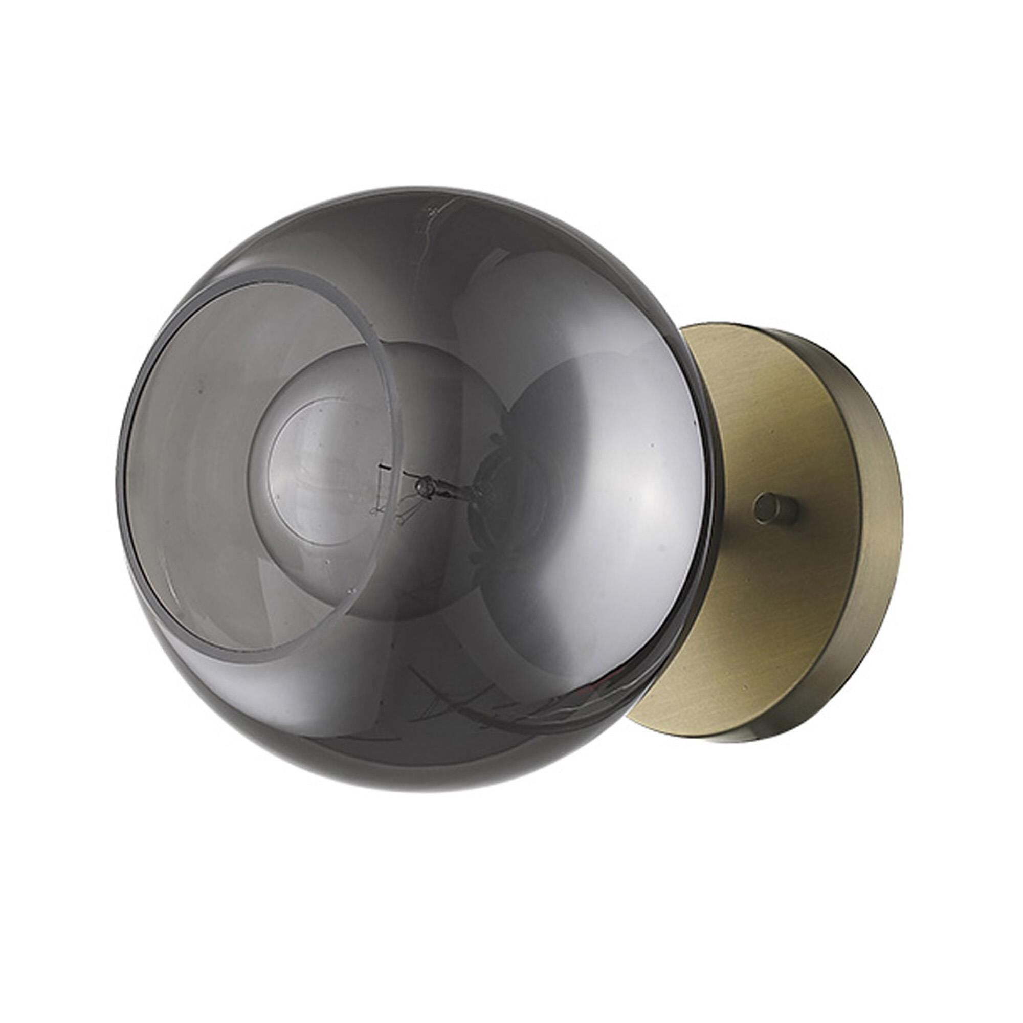 Shown in Aged Brass finish and Smoke glass and Smoke Glass Globes shade