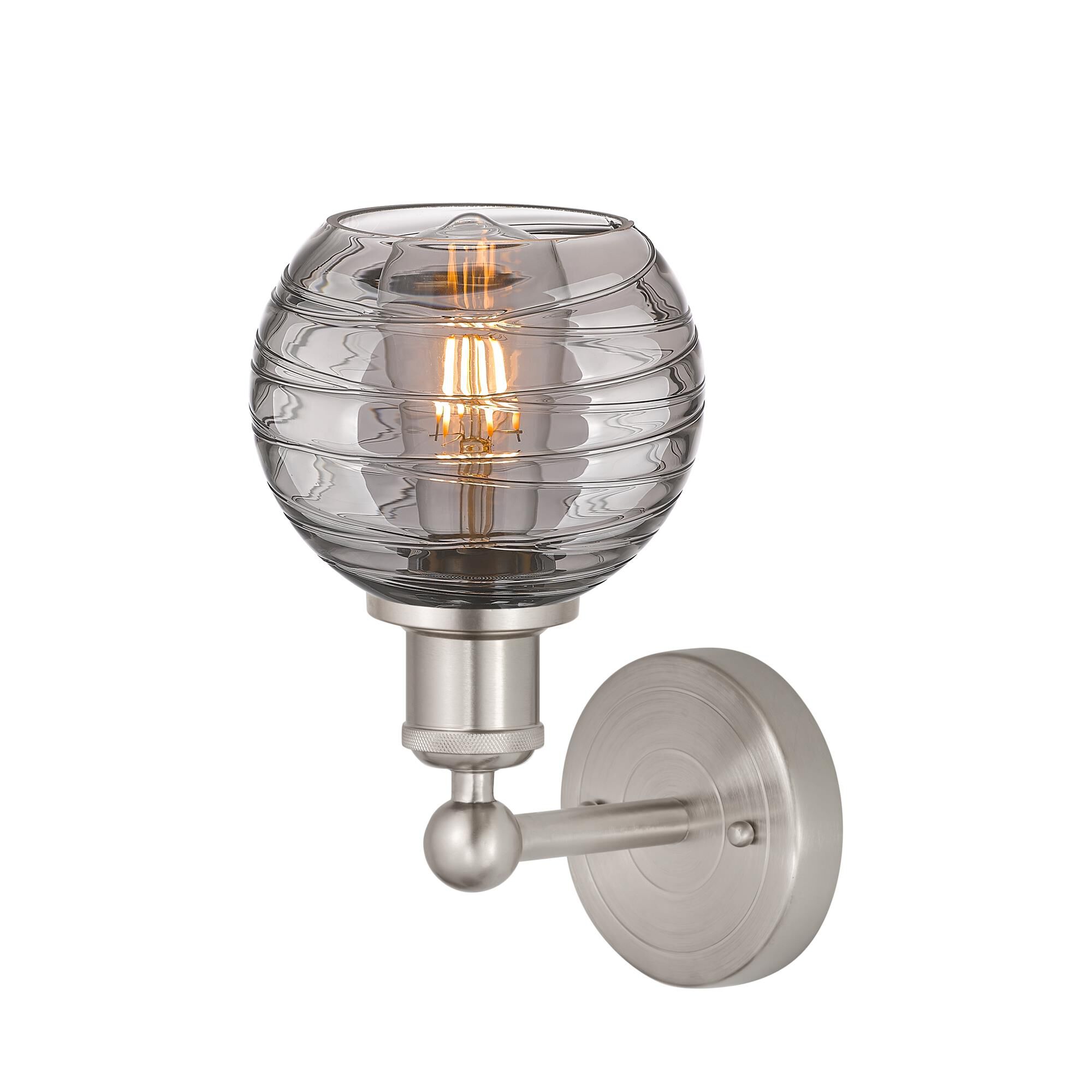 Shown in Brushed Satin Nickel finish and Light Smoke Deco Swirl glass