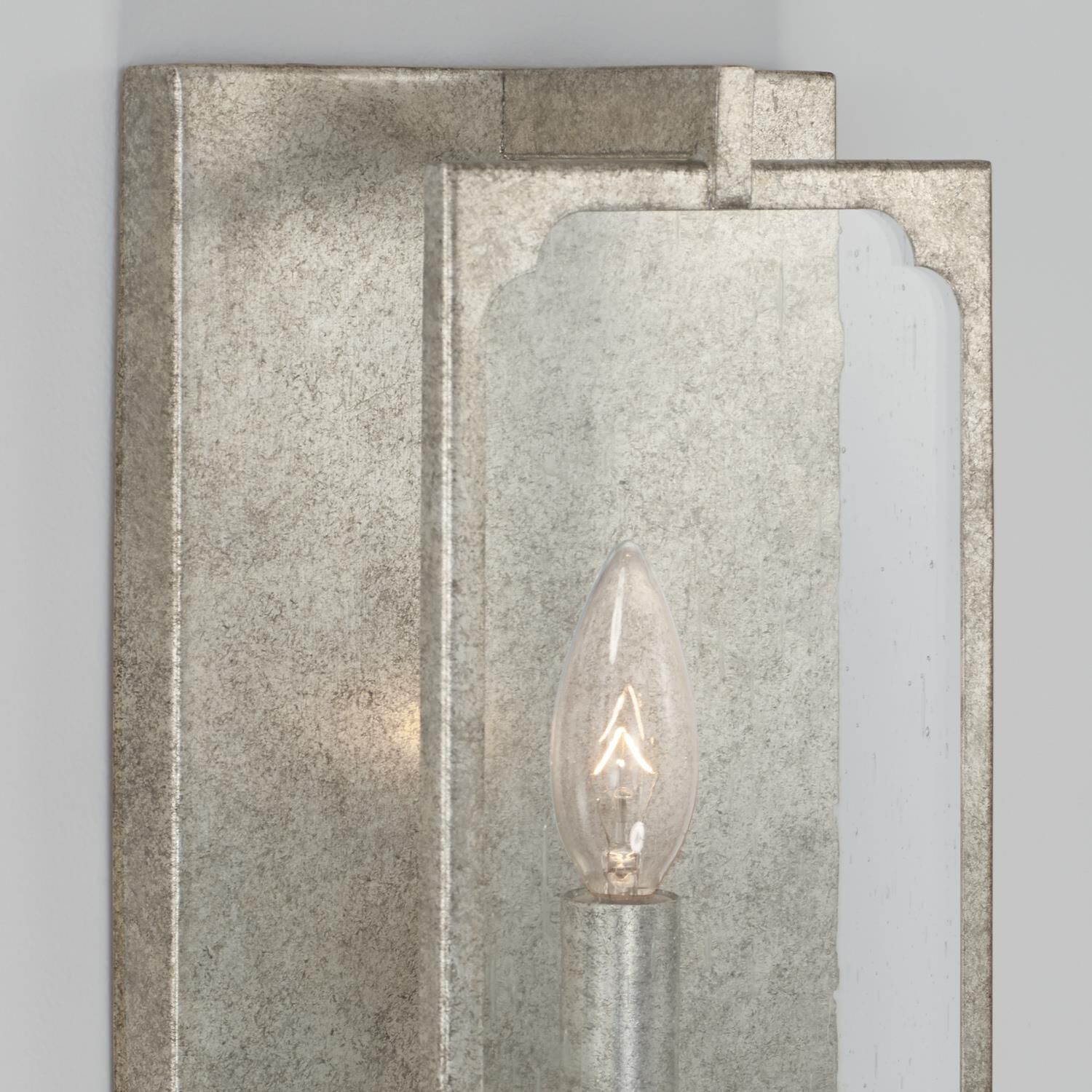 Shown in Antique Silver finish and Clear Seeded glass
