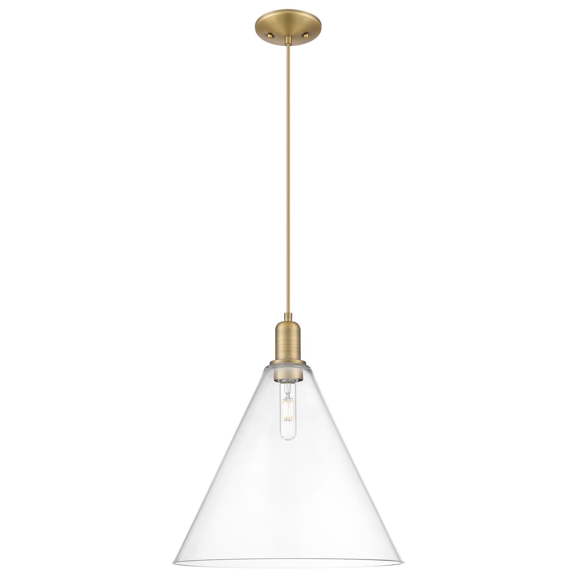 Shown in Brushed Brass finish and Clear glass