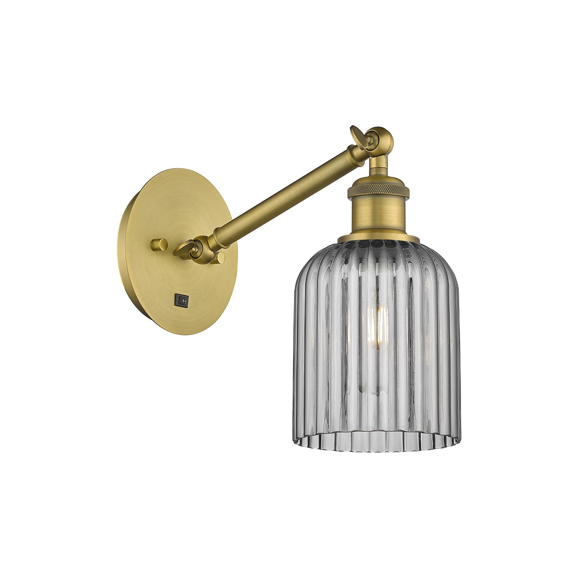 Shown in Brushed Brass finish and Light Smoke shade