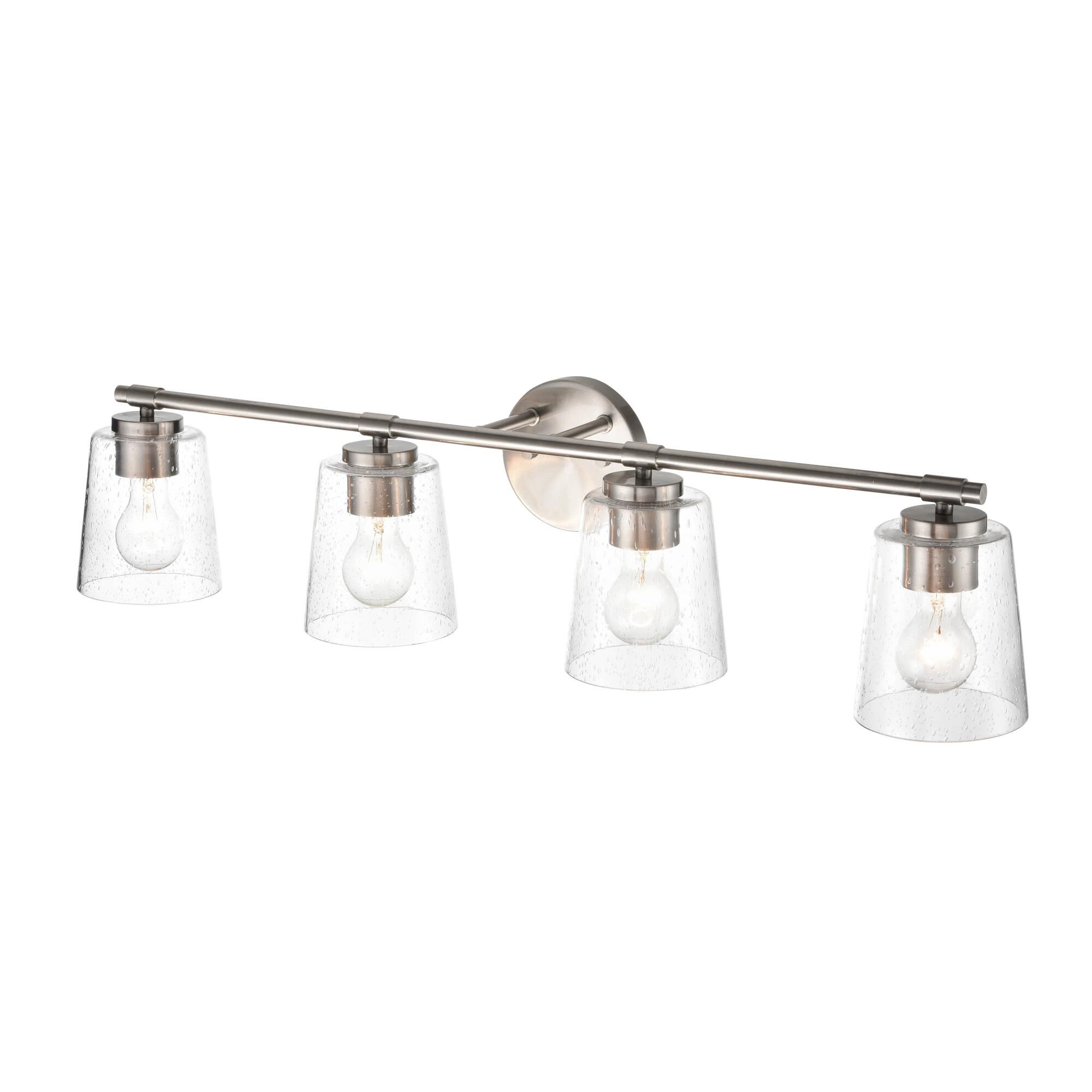 Shown in Brushed Nickel finish and Clear Seeded glass