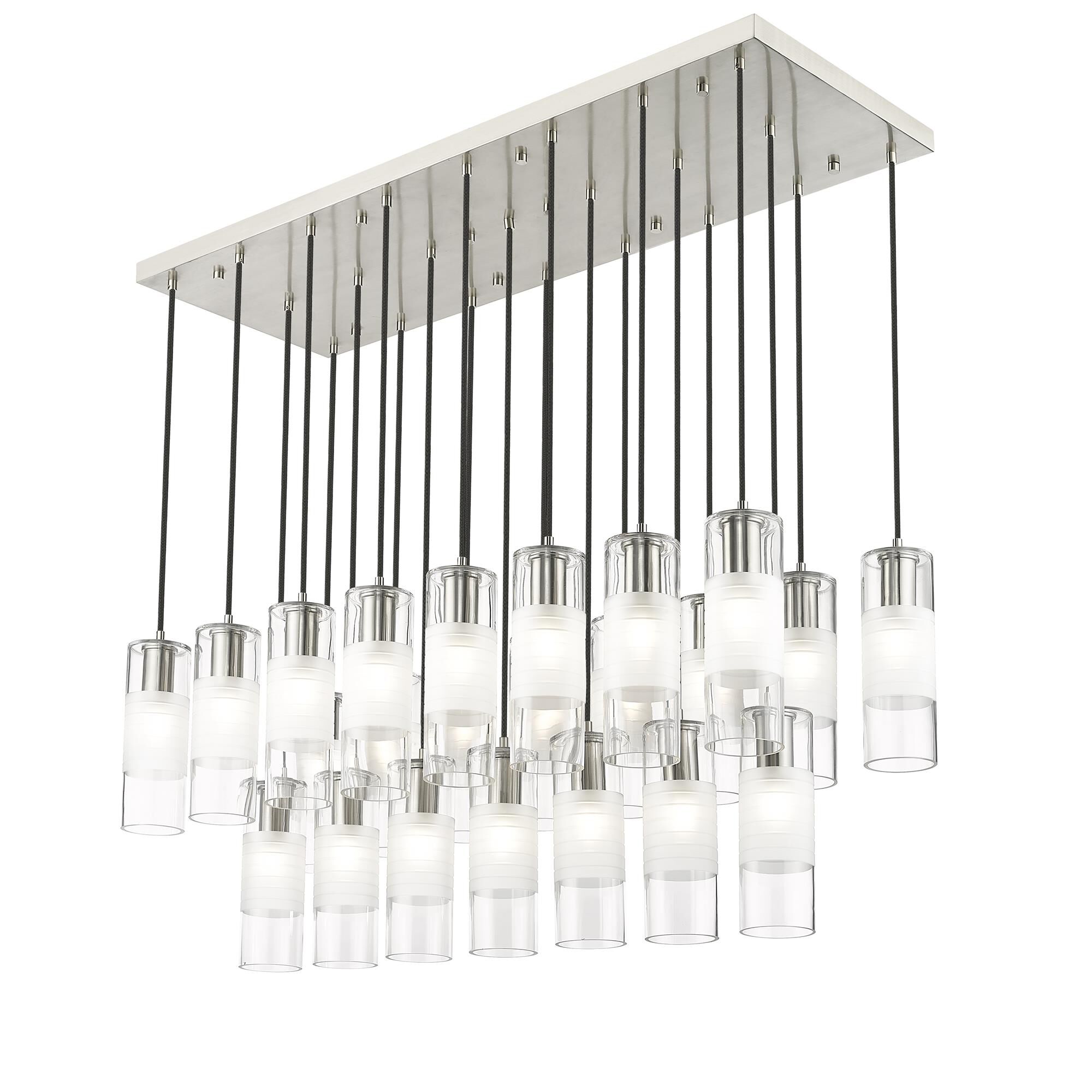 Shown in Brushed Nickel finish and Clear+frosted glass and Clear+frosted shade