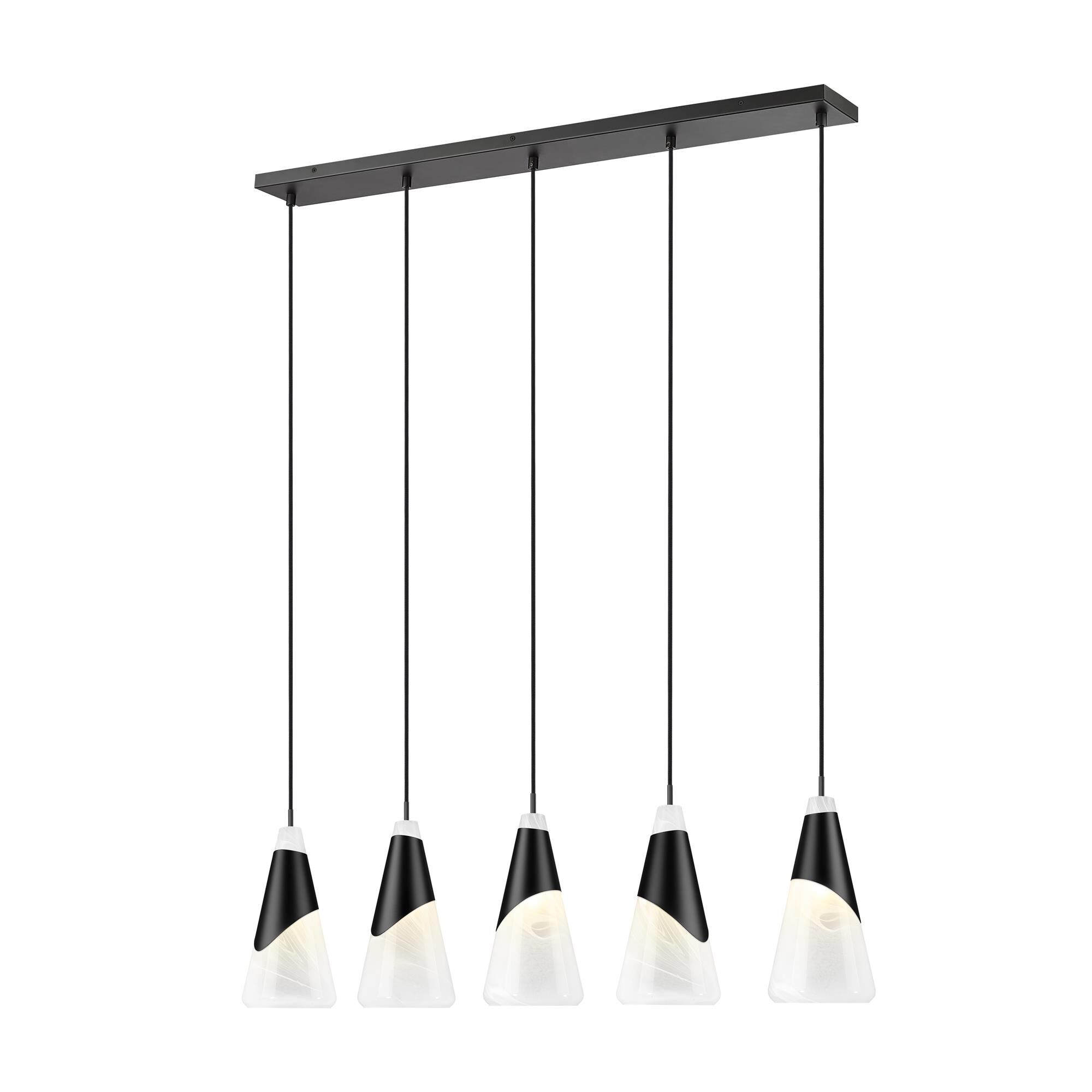 Shown in Matte Black finish and White Swirl glass and White Swirl shade