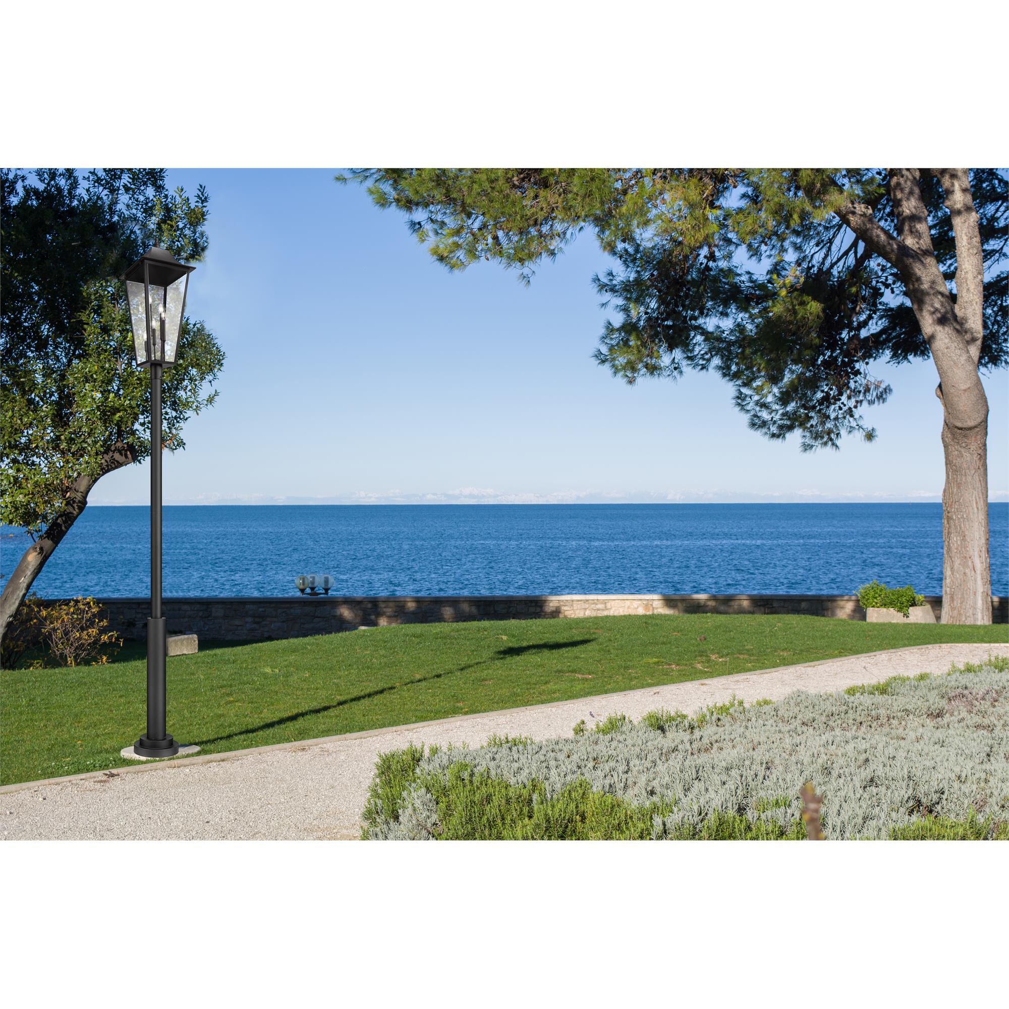 Shown in Black finish and Clear Beveled glass and Clear Beveled shade