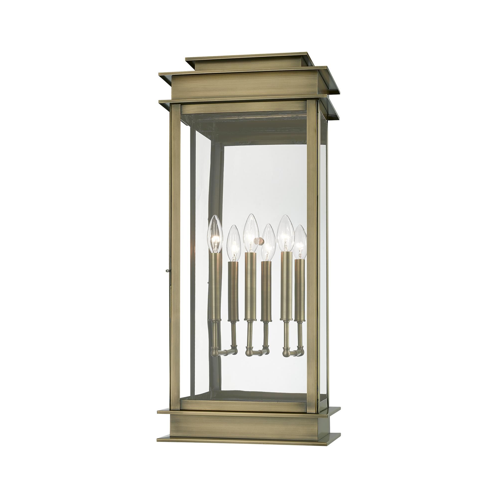 Shown in Antique Brass finish and Clear glass