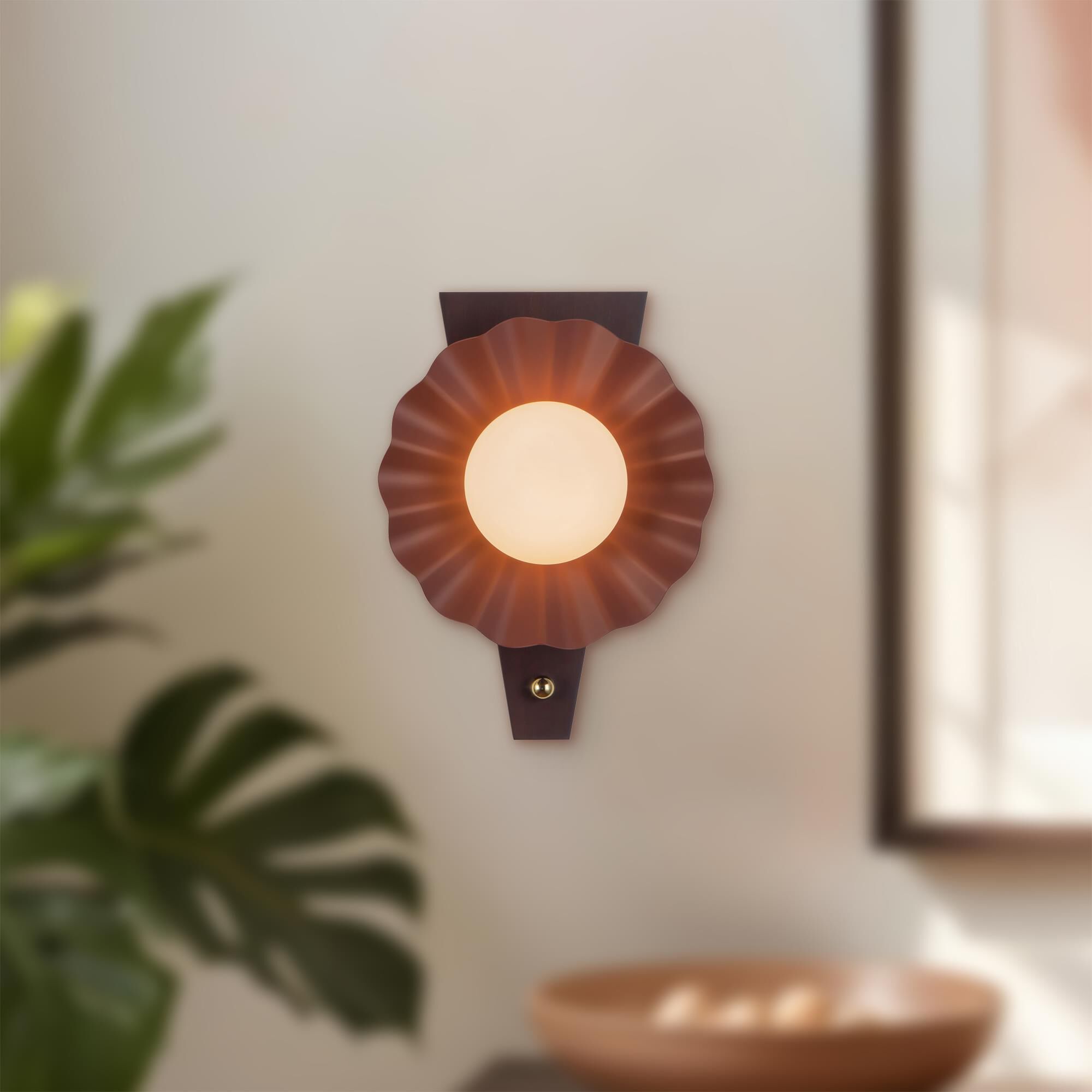 Shown in Burgundy finish and Matte Opal glass