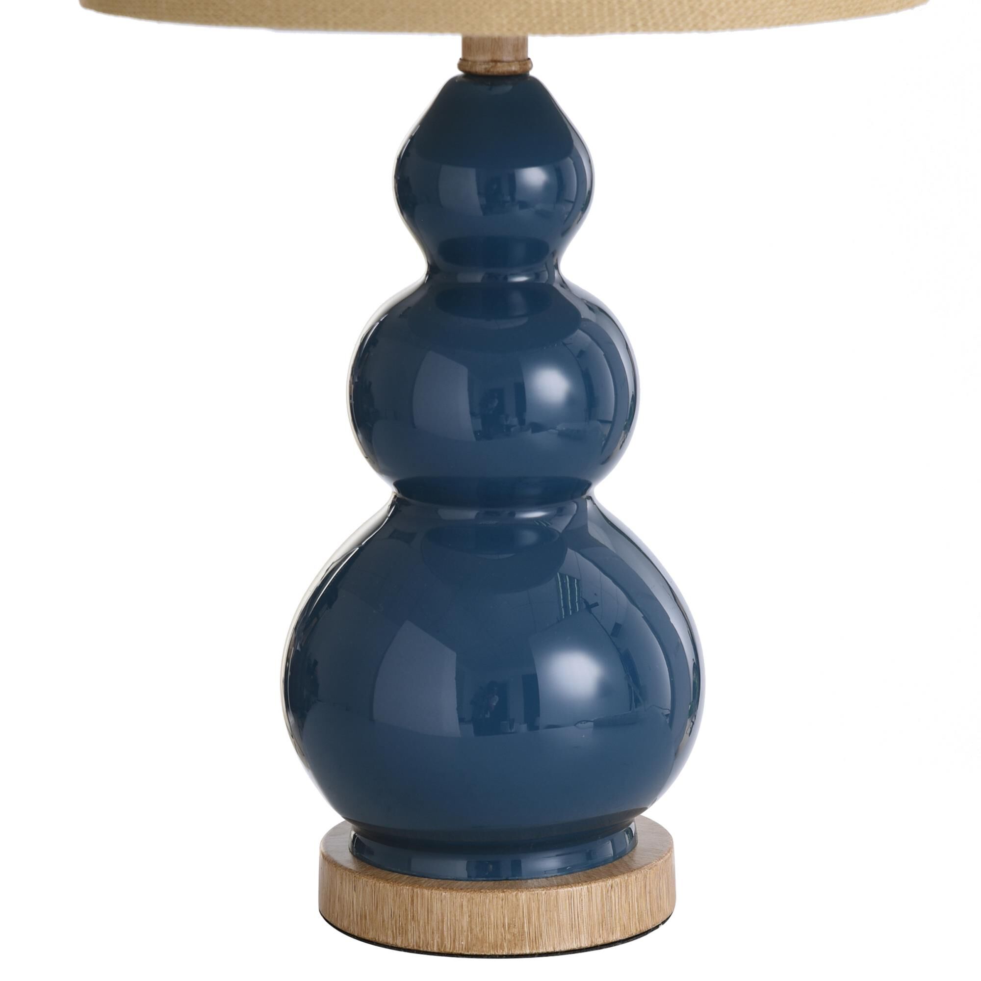 Shown in Blue, Taupe finish and Natural Trim Burlap shade