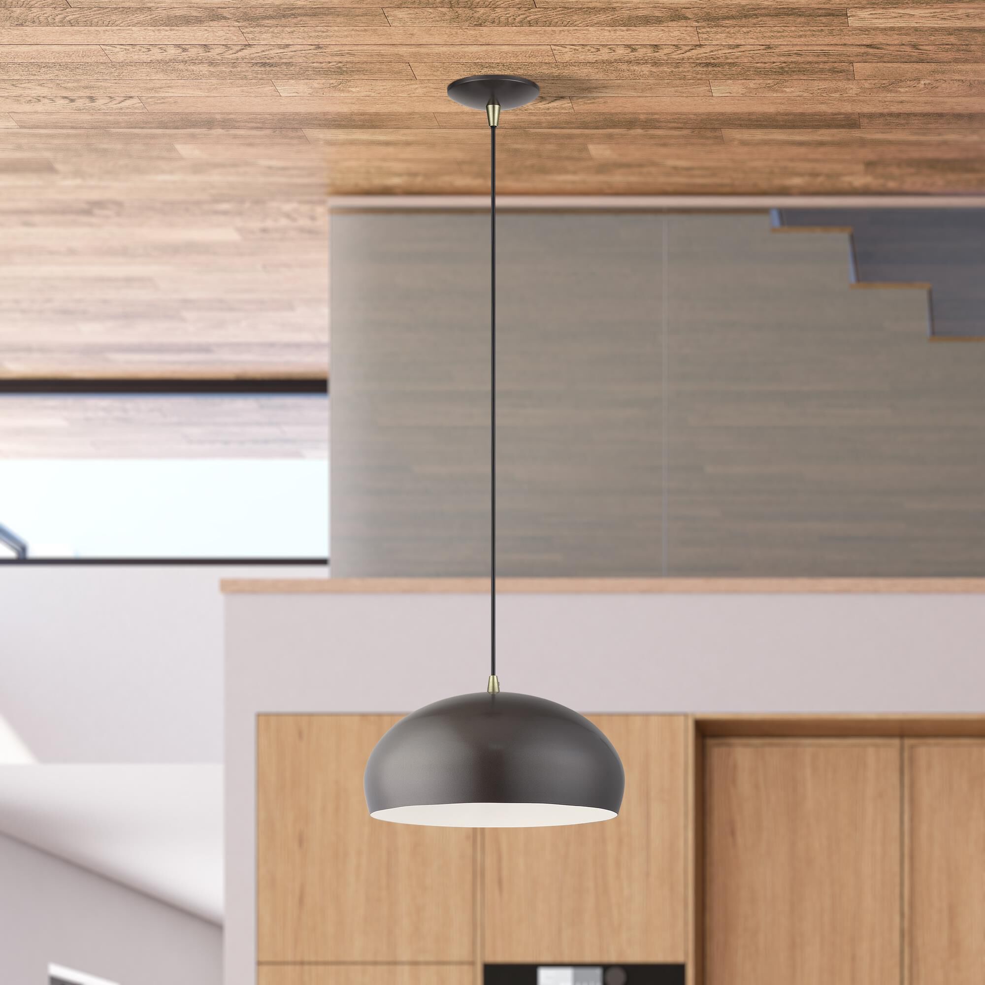 Shown in English Bronze with Antique Brass Accents finish and English Bronze Steel with Shiny White Inside shade