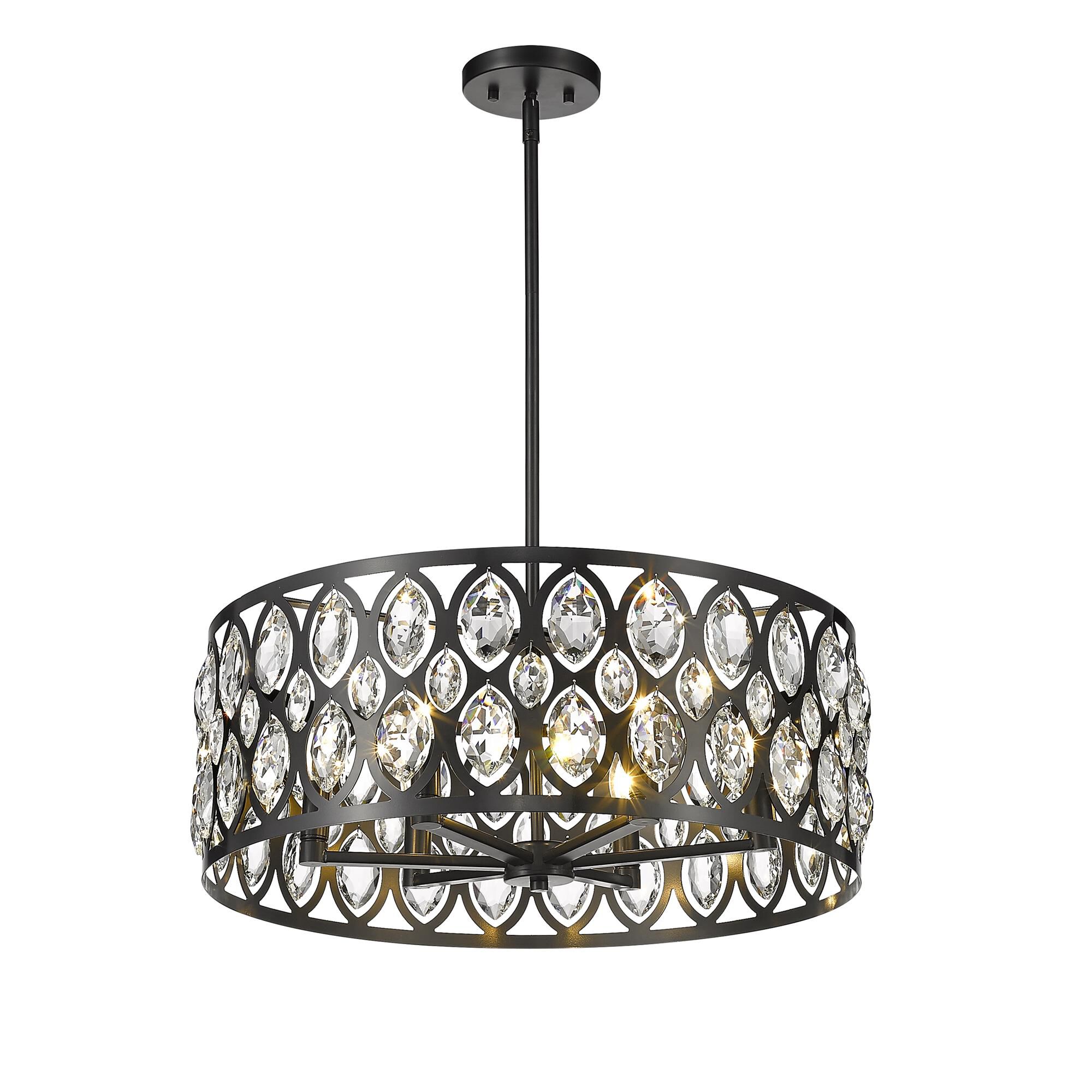 Shown in Matte Black finish and Steel + K9 Crystal glass and Steel + K9 Crystal shade