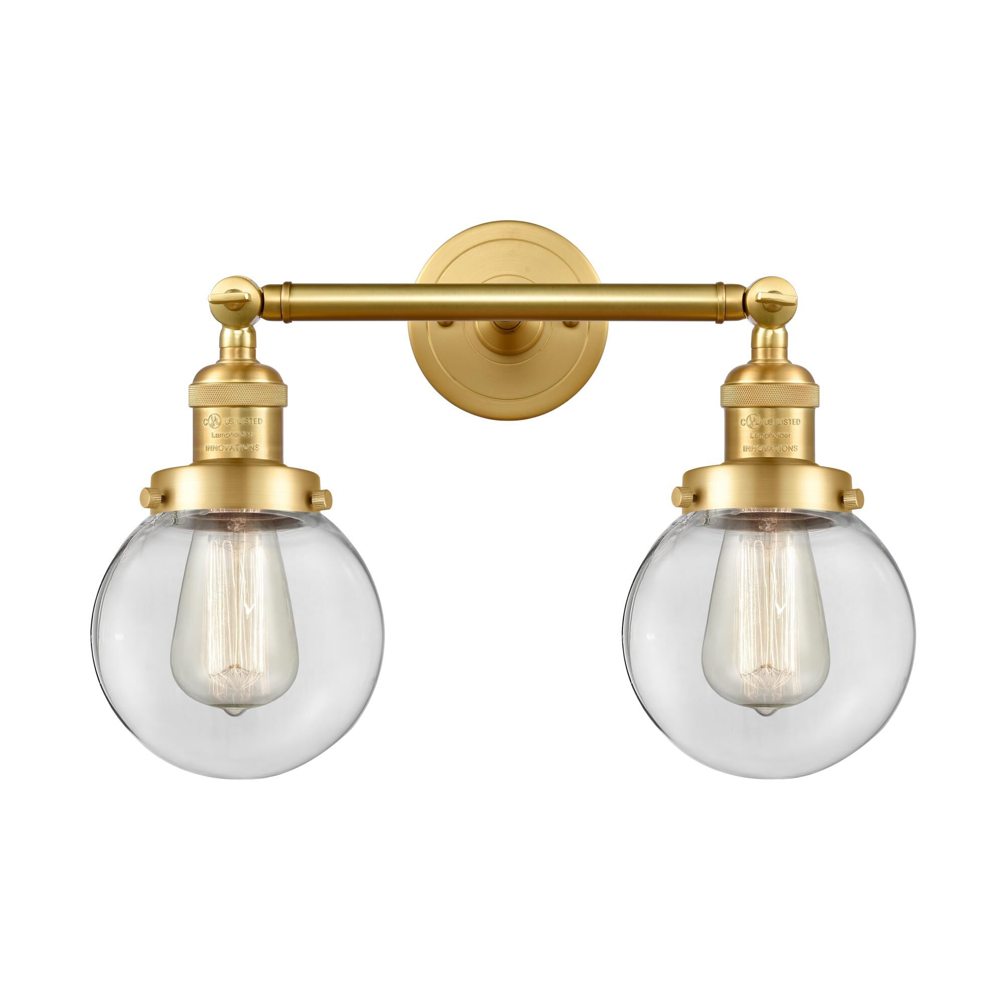 Shown in Satin Gold finish and Clear Beacon glass