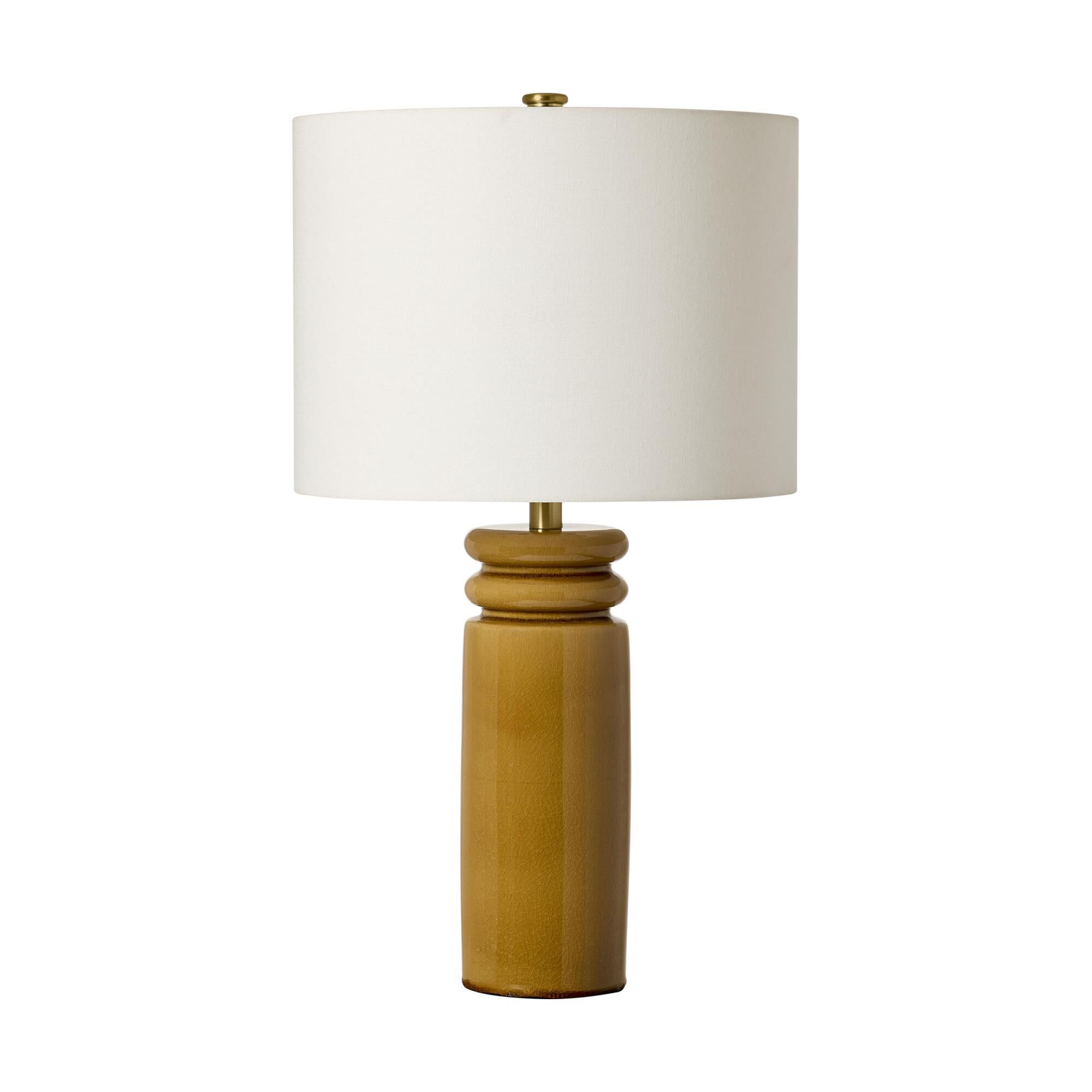 Shown in Cracked Honey finish and White Linen shade