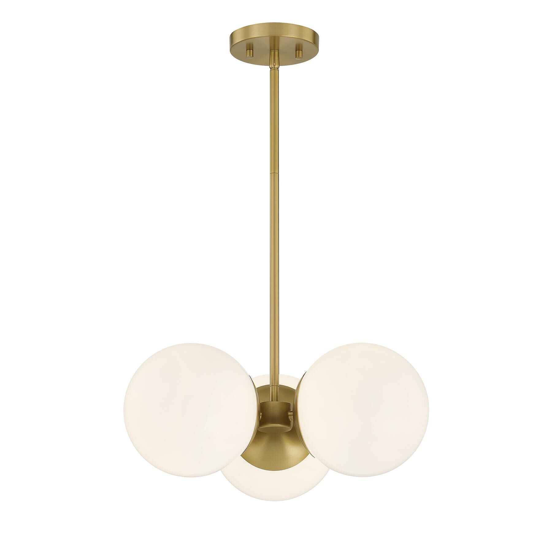 Shown in Warm Brass finish and White Opal glass
