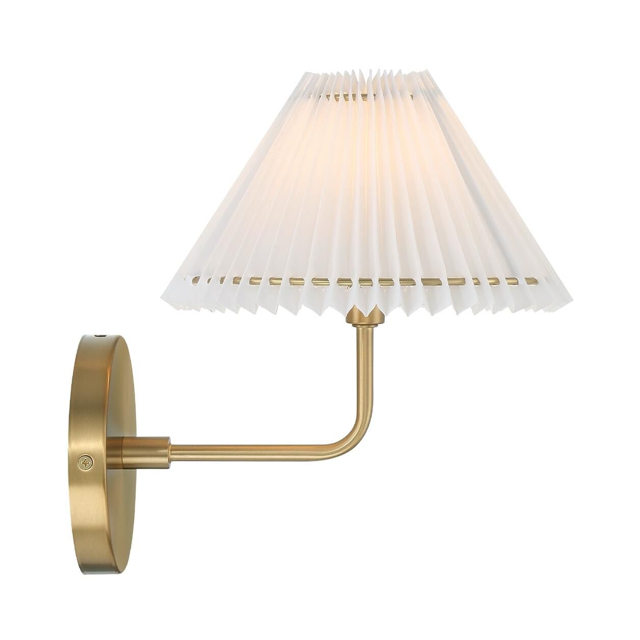 Shown in Natural Brass finish and White Pleated Fabric shade
