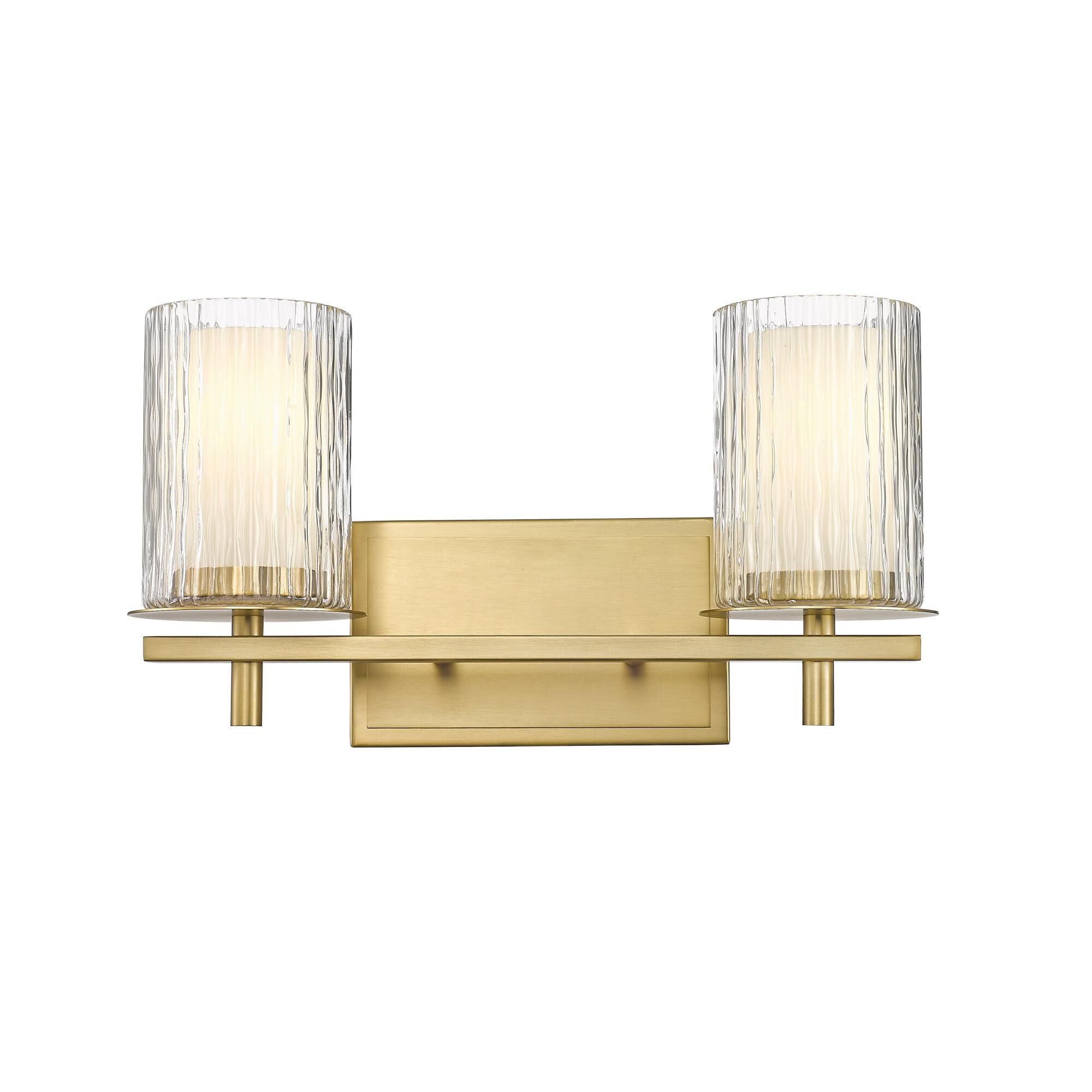 Shown in Modern Gold finish and Clear + Etched Opal glass and Clear + Etched Opal shade