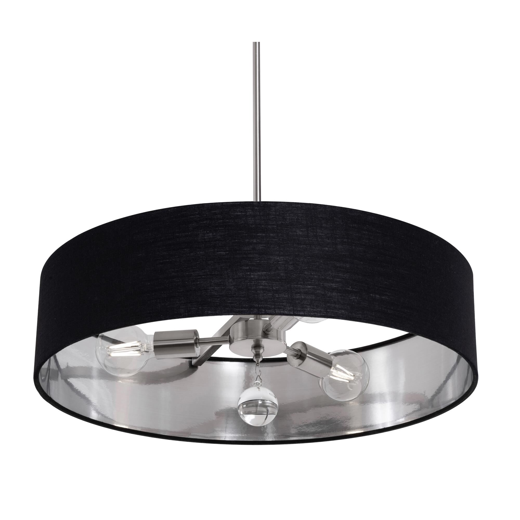 Shown in Satin Nickel finish and Black/Silver shade