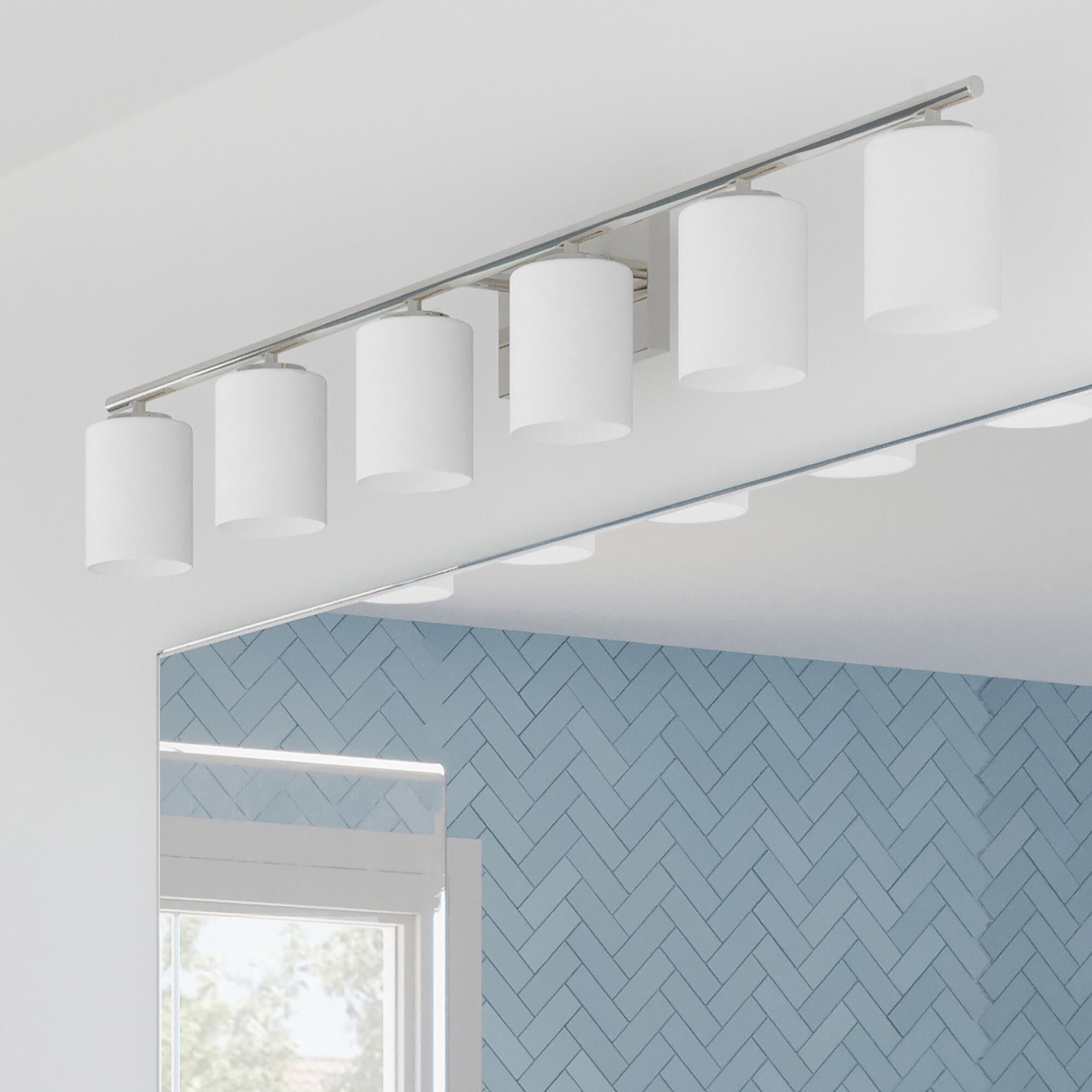 Shown in Brushed Nickel finish and Etched White Cylindrical glass