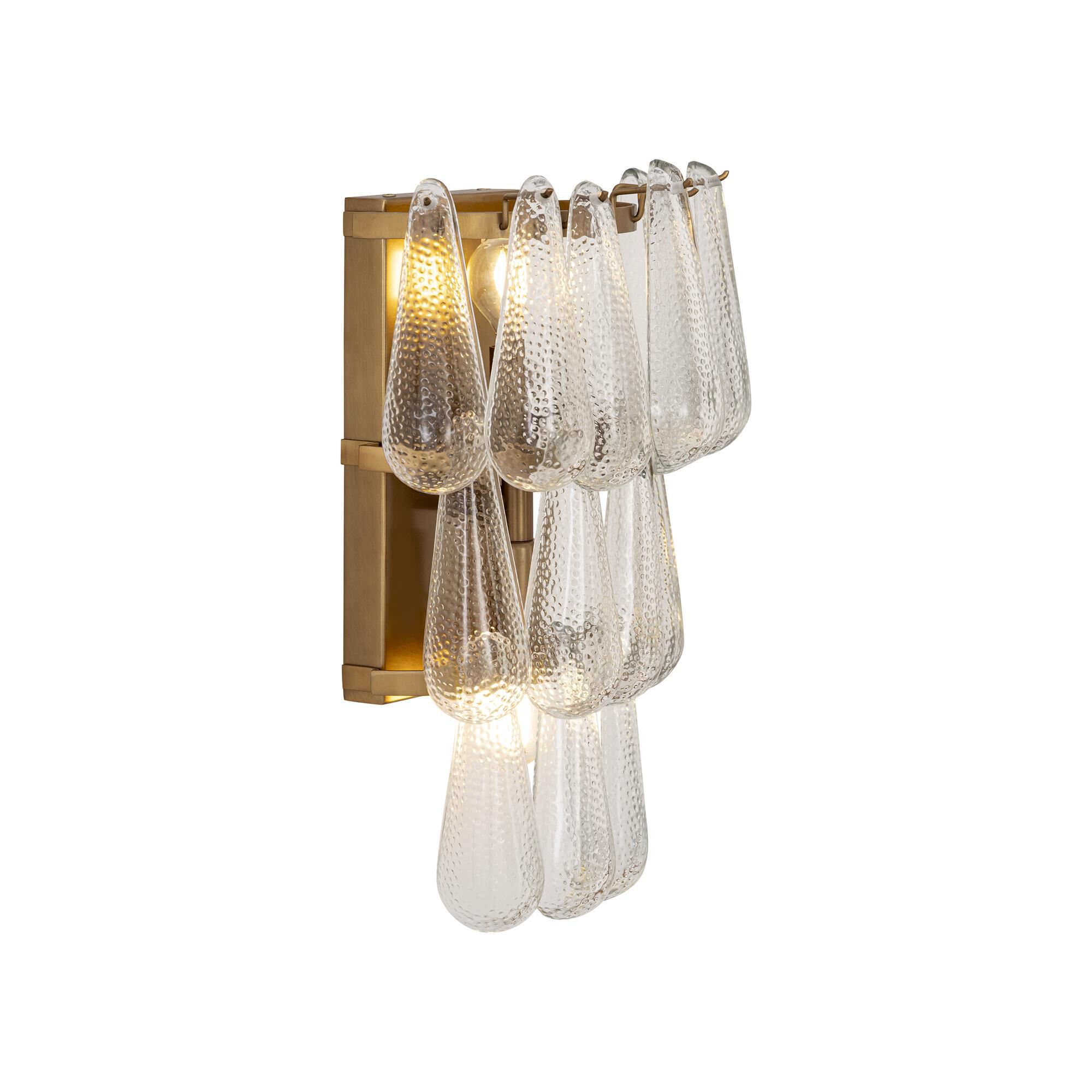 Shown in Legacy Brass finish and Clear Dimpled glass