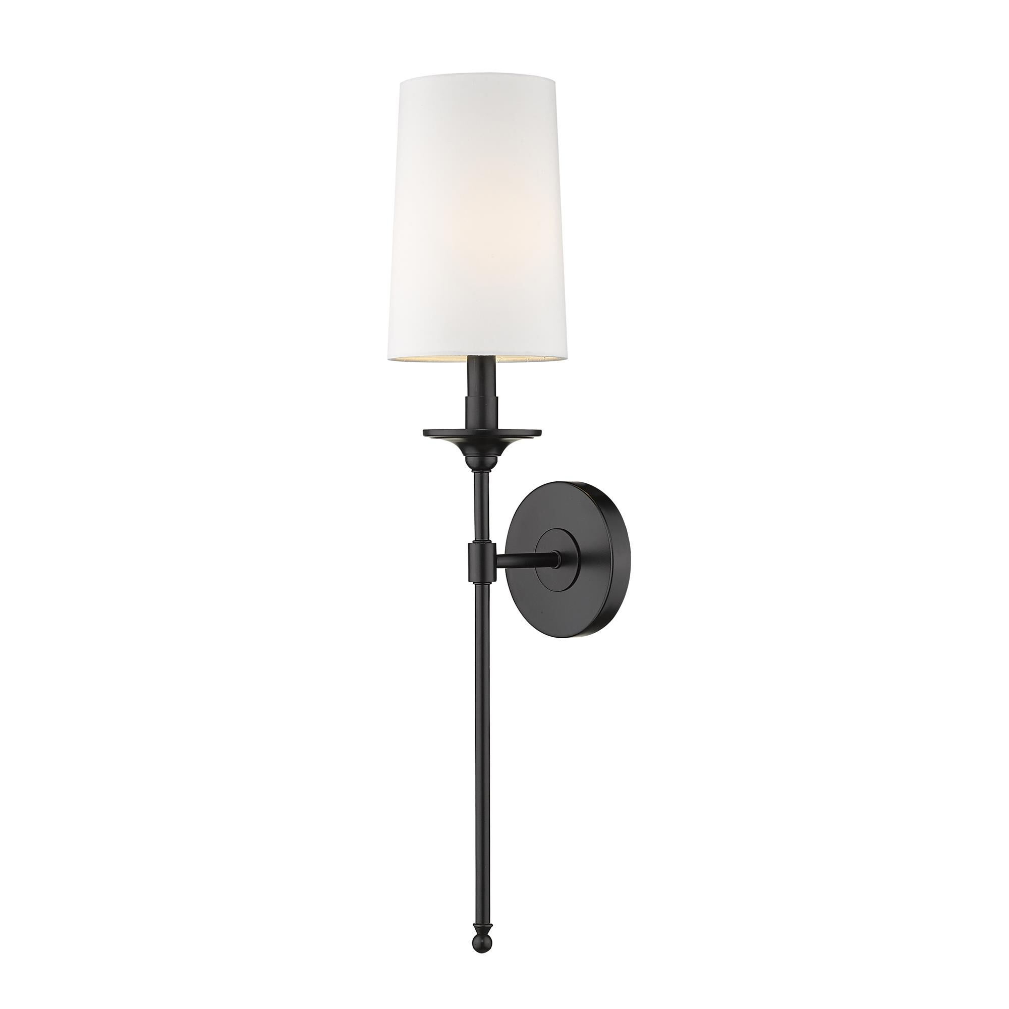 Shown in Matte Black finish and Fabric glass and Fabric shade