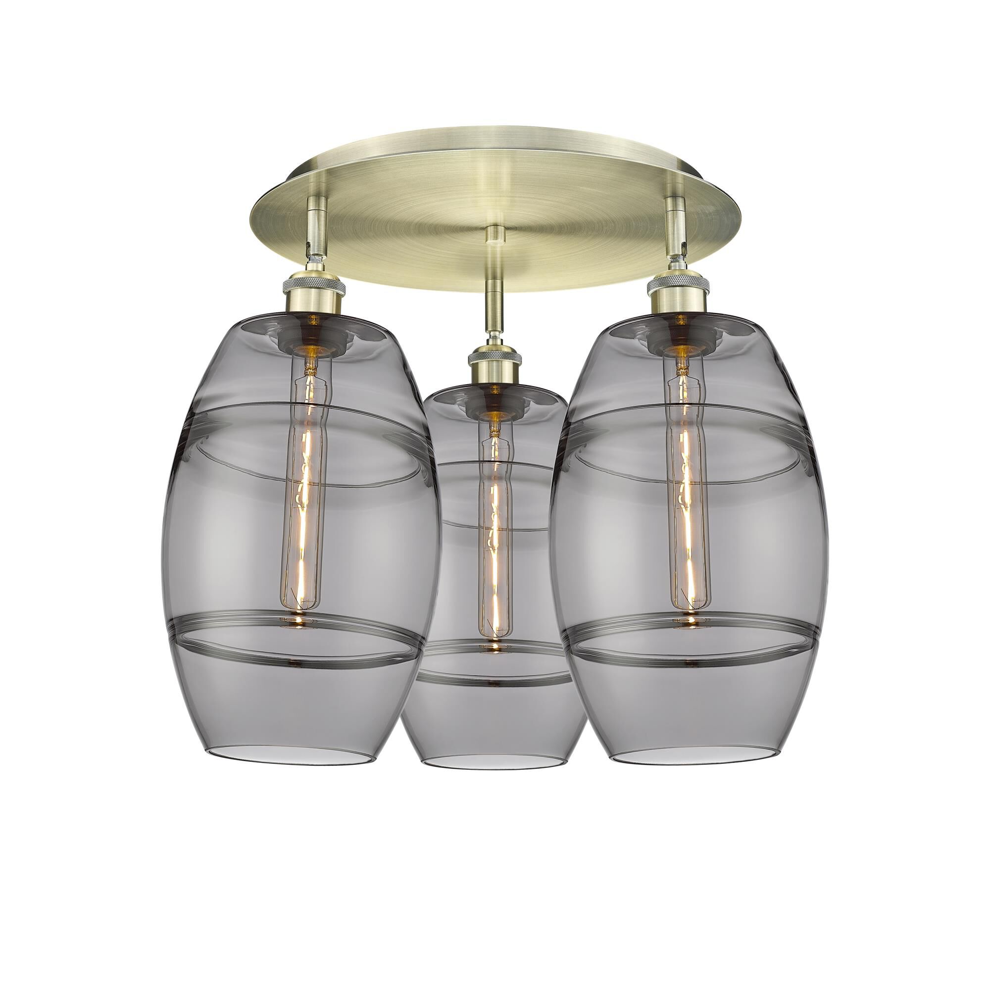 Shown in Antique Brass finish and Light Smoke glass