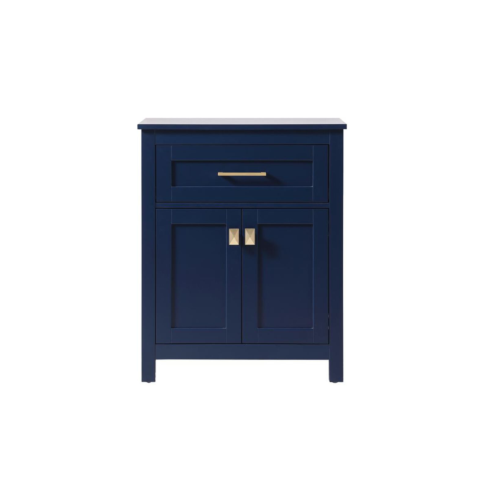 Blue storage cabinet on a white surface.