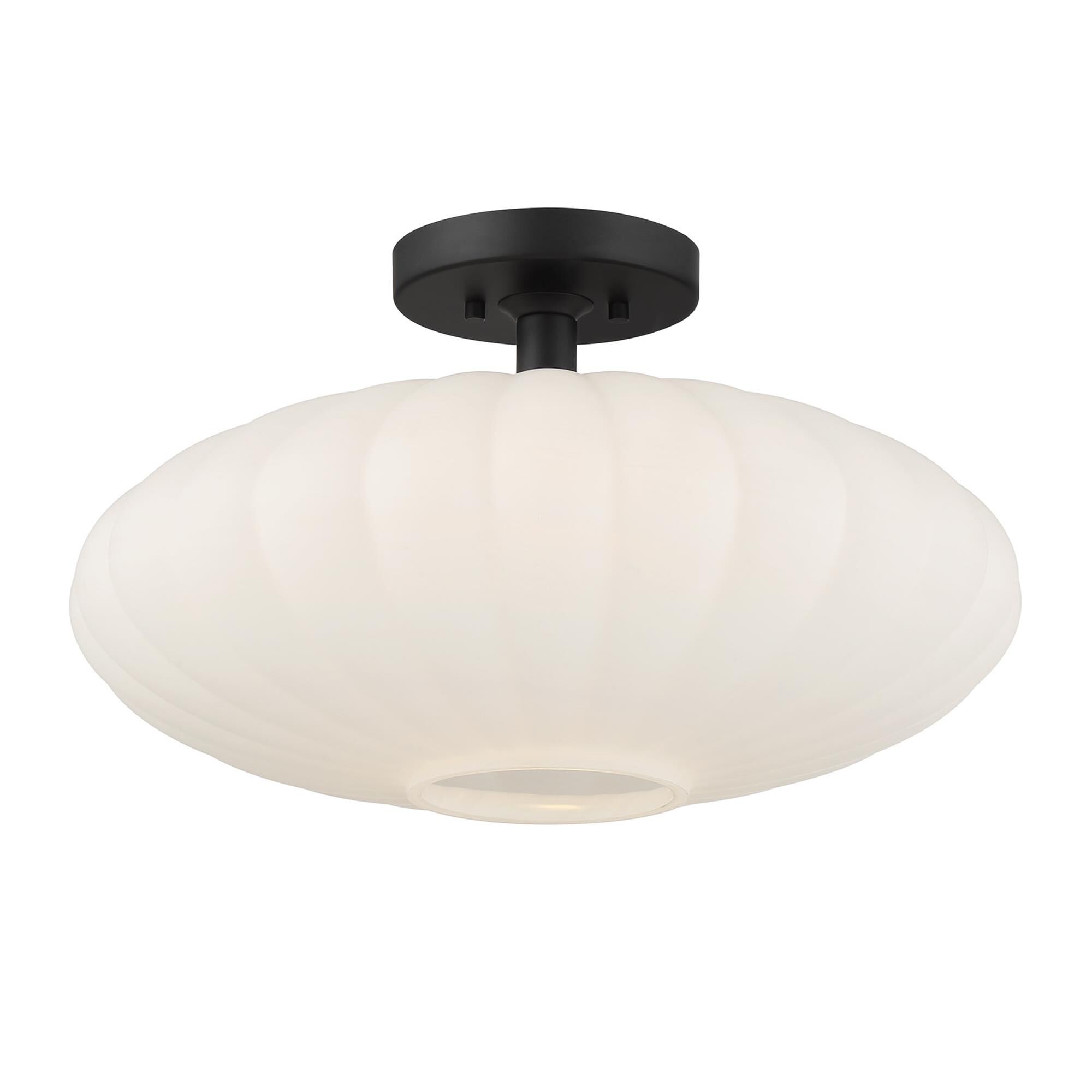 Shown in Matte Black finish and White Strie glass