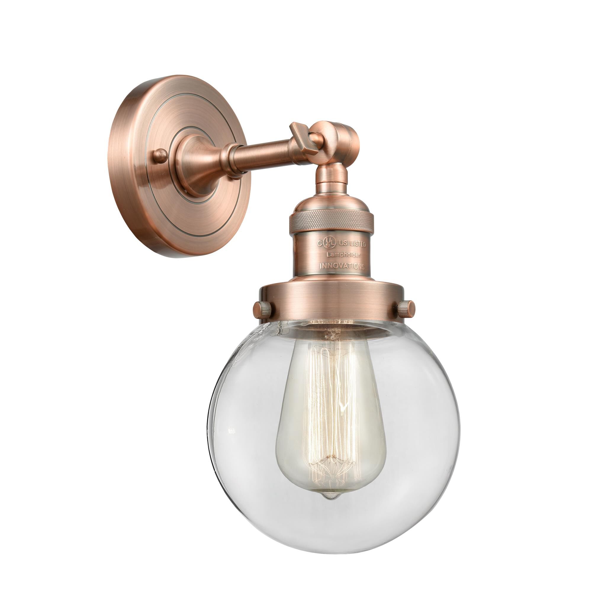 Shown in Antique Copper finish and Clear glass and No Accent accent