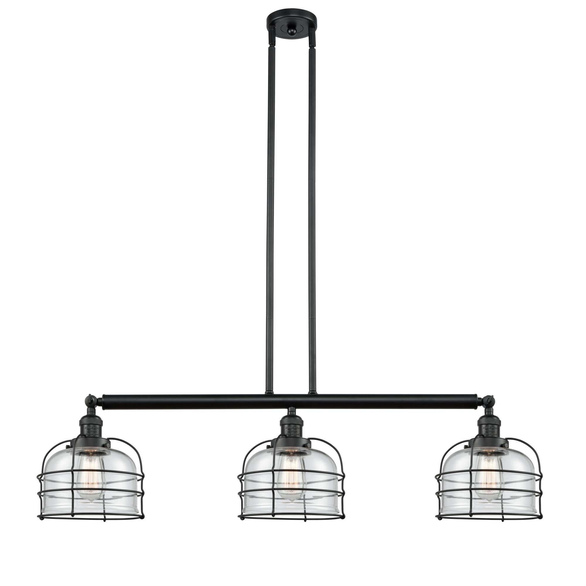 Shown in Matte Black finish and Clear Large Bell Cage glass and Matte Black accent