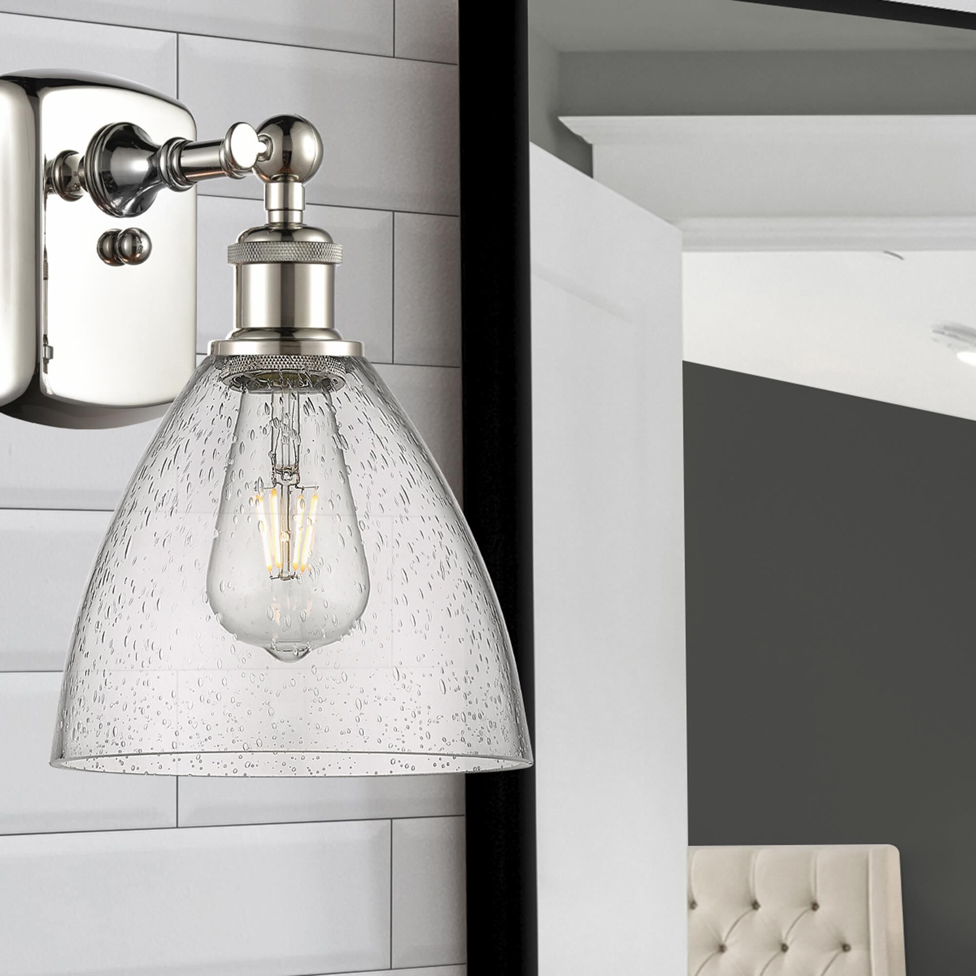 Shown in Polished Nickel finish and Seedy Ballston Dome glass and No Shade shade