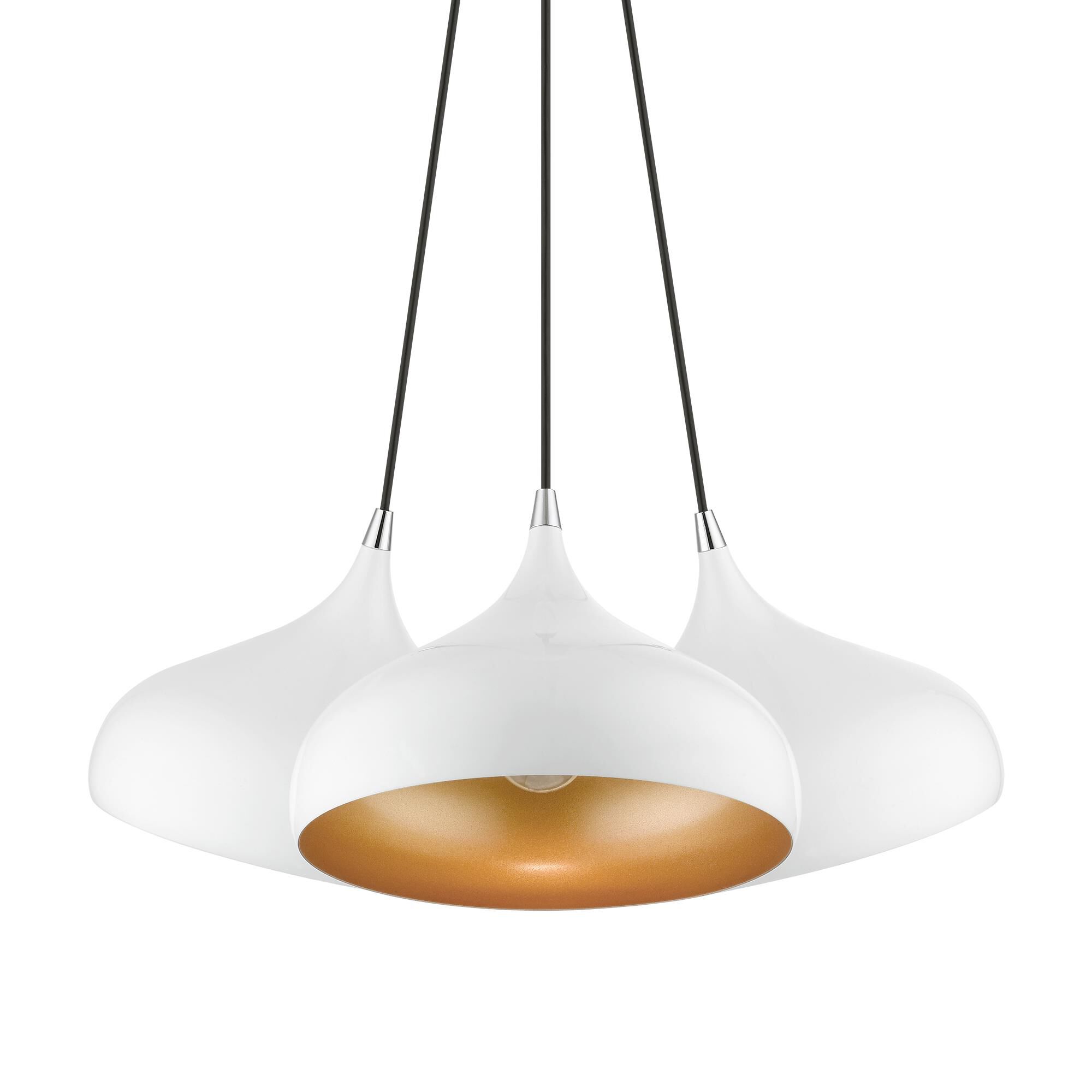 Shown in Shiny White with Polished Chrome Accents finish and Shiny White Aluminum with Gold Inside shade